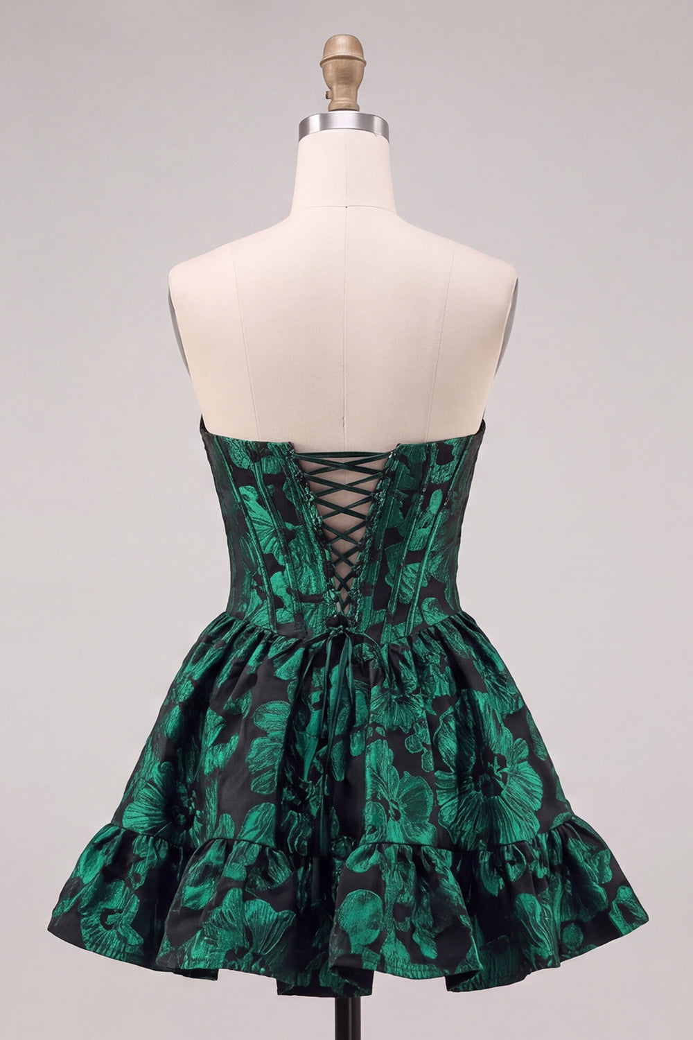 Dark Green Corset Strapless A-Line Floral Embroidery Short Homecoming Dress