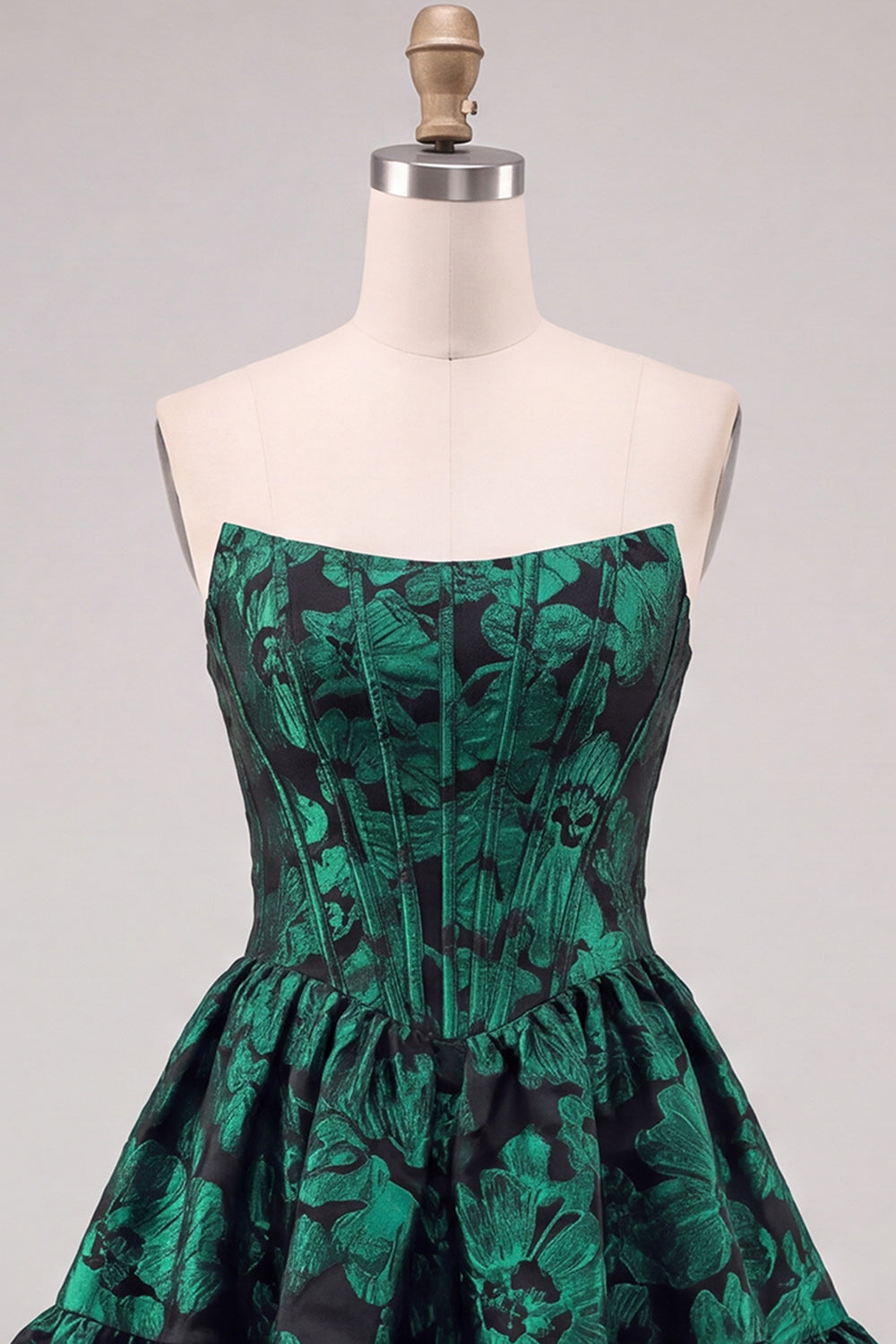 Dark Green Corset Strapless A-Line Floral Embroidery Short Homecoming Dress