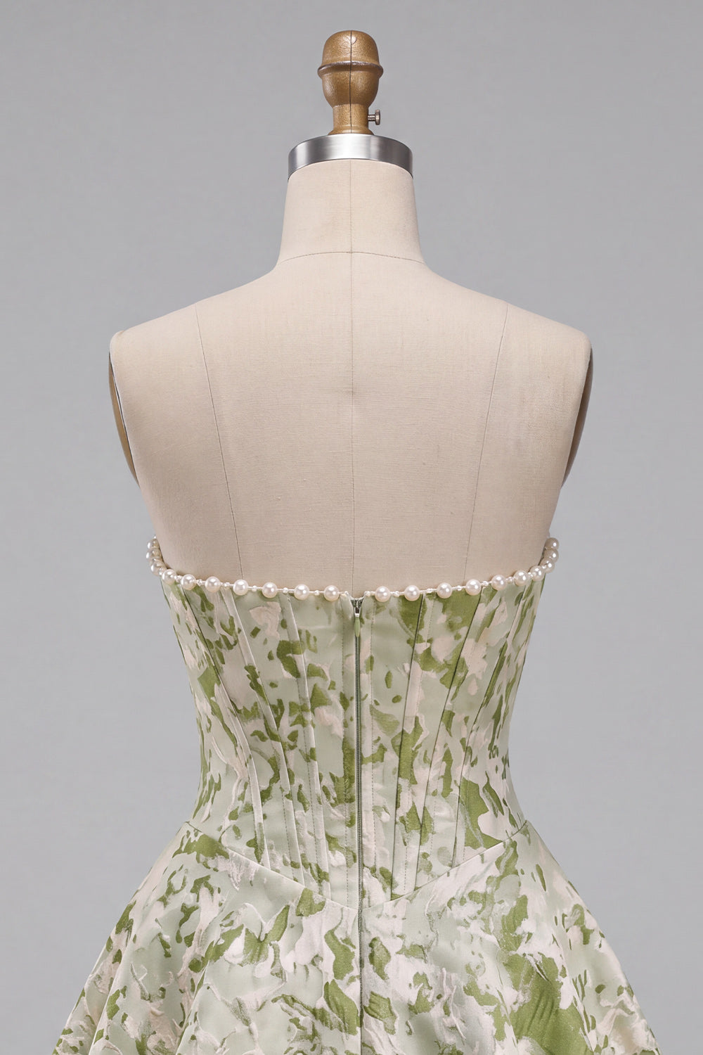 Light Green A-Line Pearl Corset Strapless Basque Waist Short Homecoming Dress