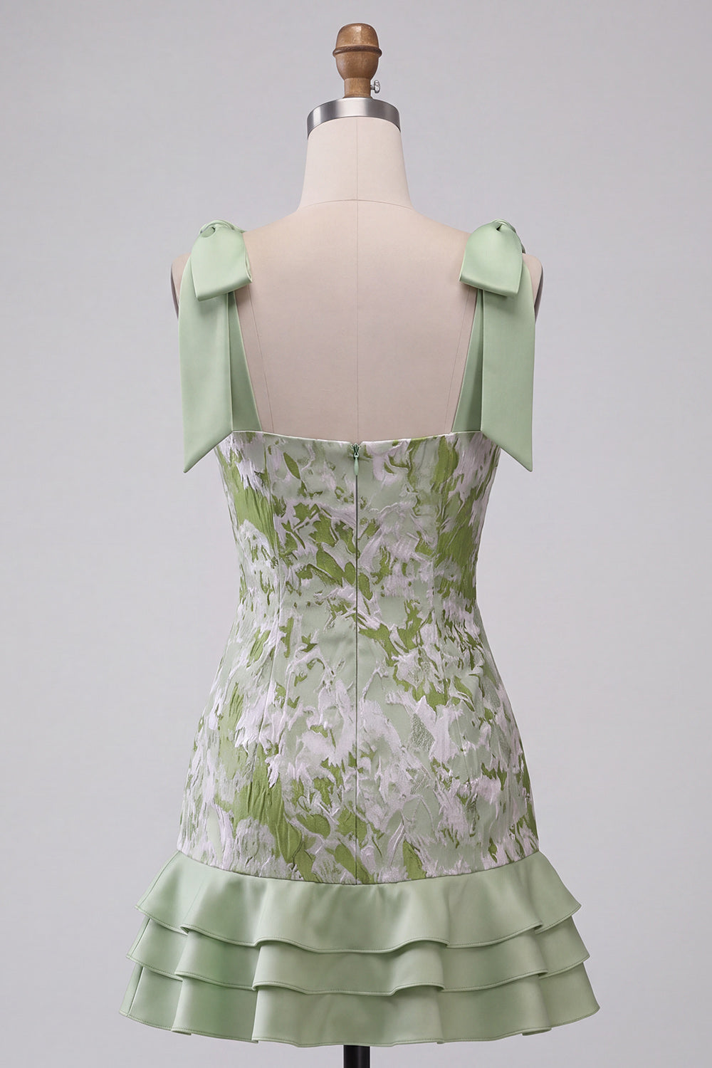 Light Green Pearl Square Neck Ruffled Short Homecoming Dress with Beading