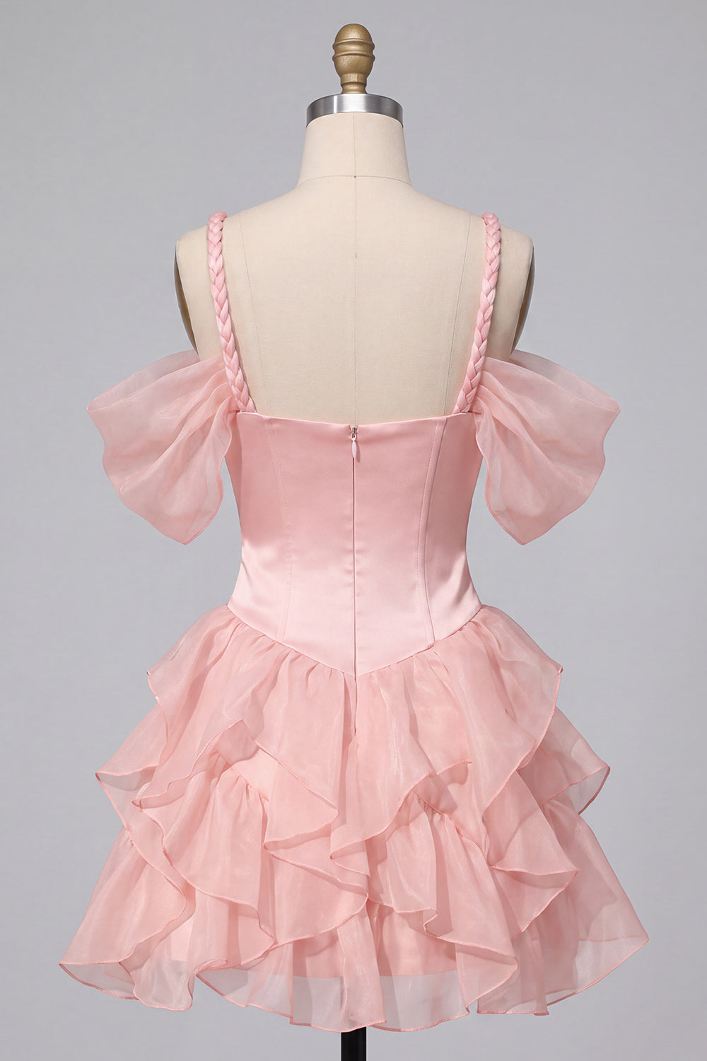 Pink Corset Cold Shoulder Short Homecoming Dress with Ruffle Hem