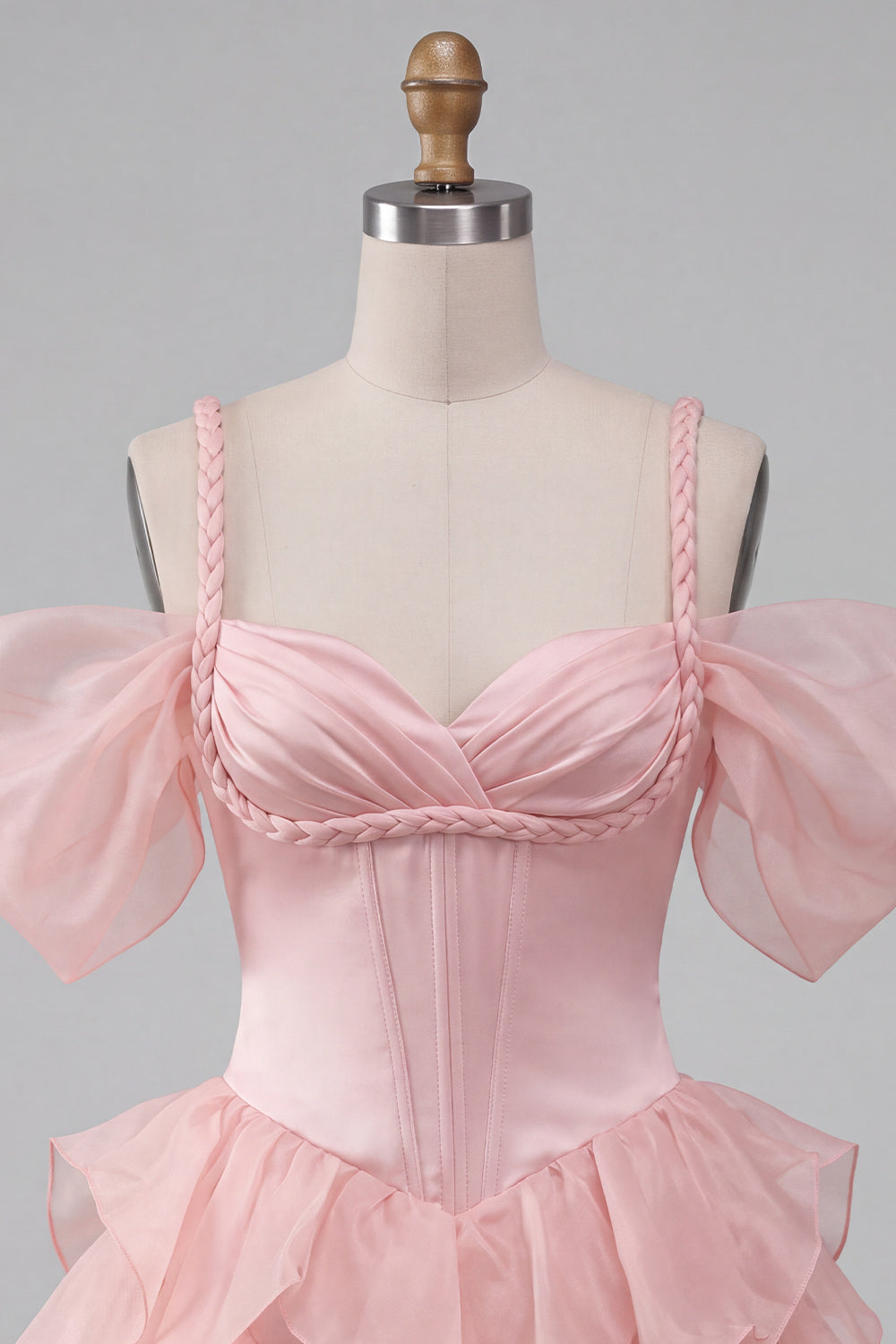 Pink Corset Cold Shoulder Short Homecoming Dress with Ruffle Hem
