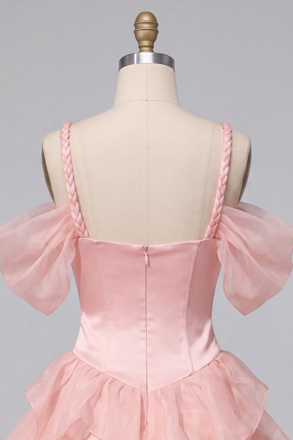 Pink Corset Cold Shoulder Short Homecoming Dress with Ruffle Hem