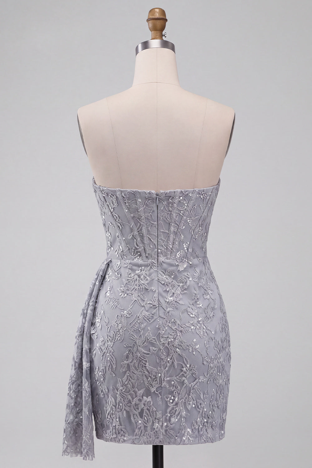 Grey Blue Corset Bodycon Strapless Ruched Short Homecoming Dress with Side Streamer