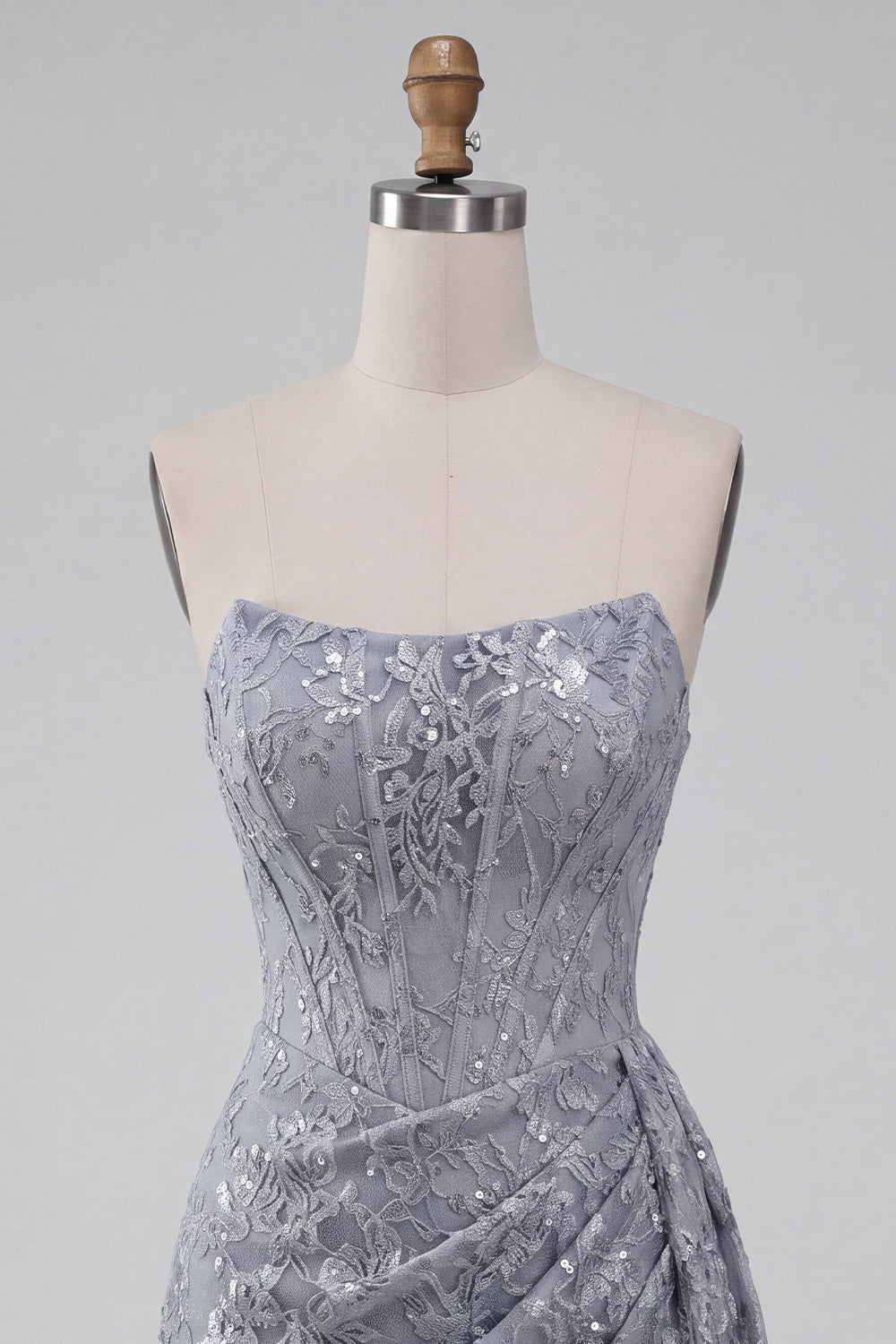 Grey Blue Corset Bodycon Strapless Ruched Short Homecoming Dress with Side Streamer