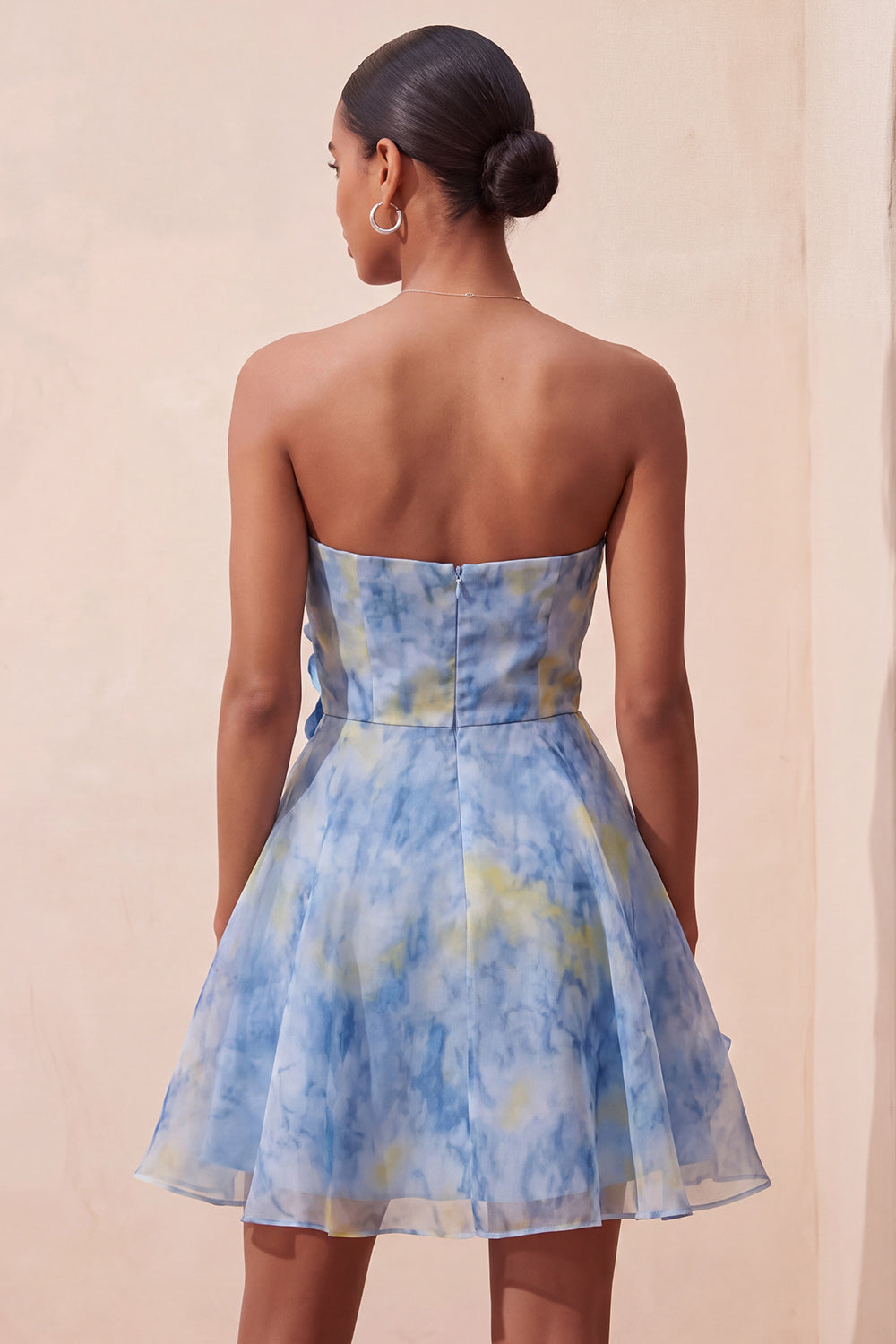Grey Blue Strapless A-Line Ruched Short Homecoming Dress with 3D Flowers