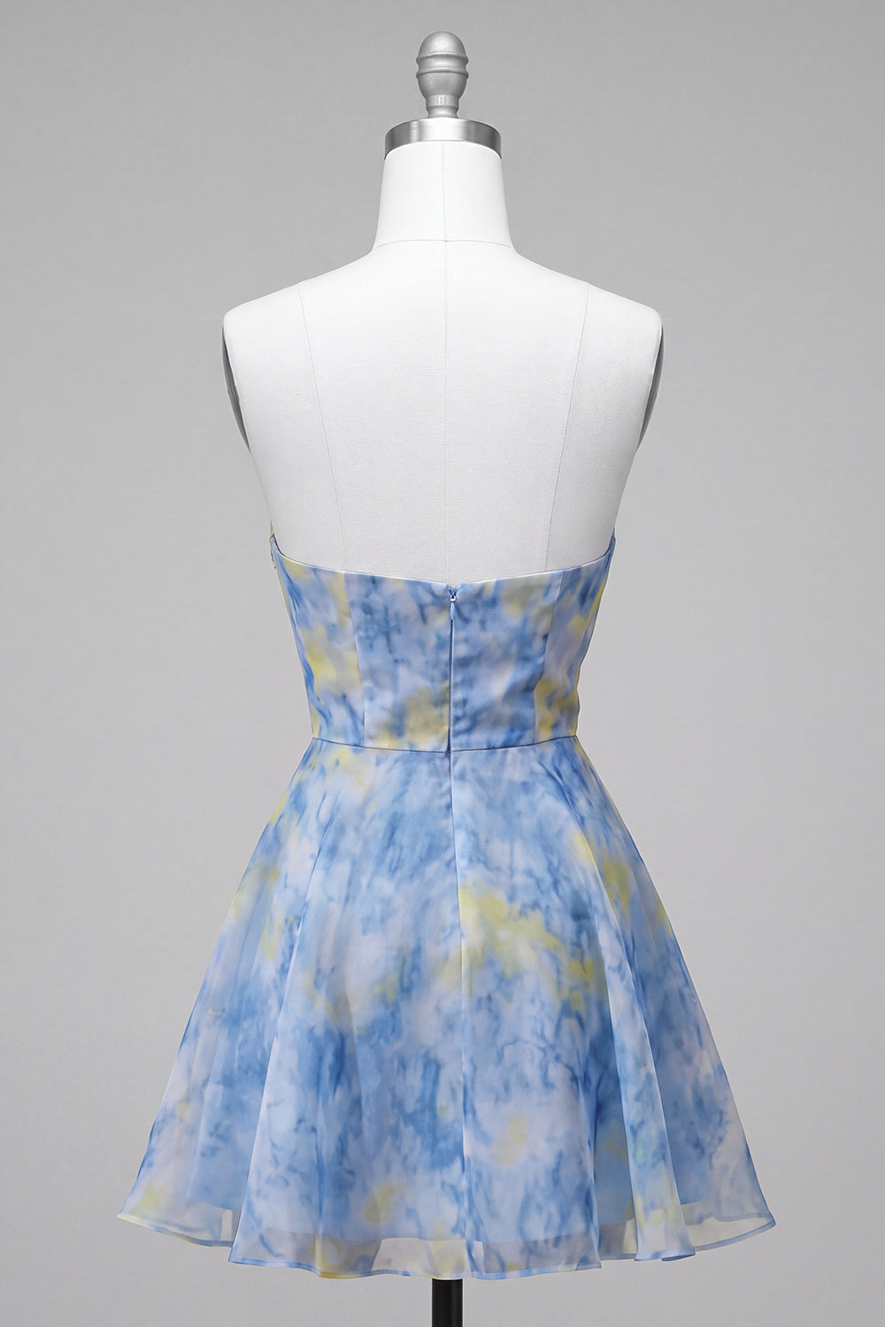 Grey Blue Strapless A-Line Ruched Short Homecoming Dress with 3D Flowers