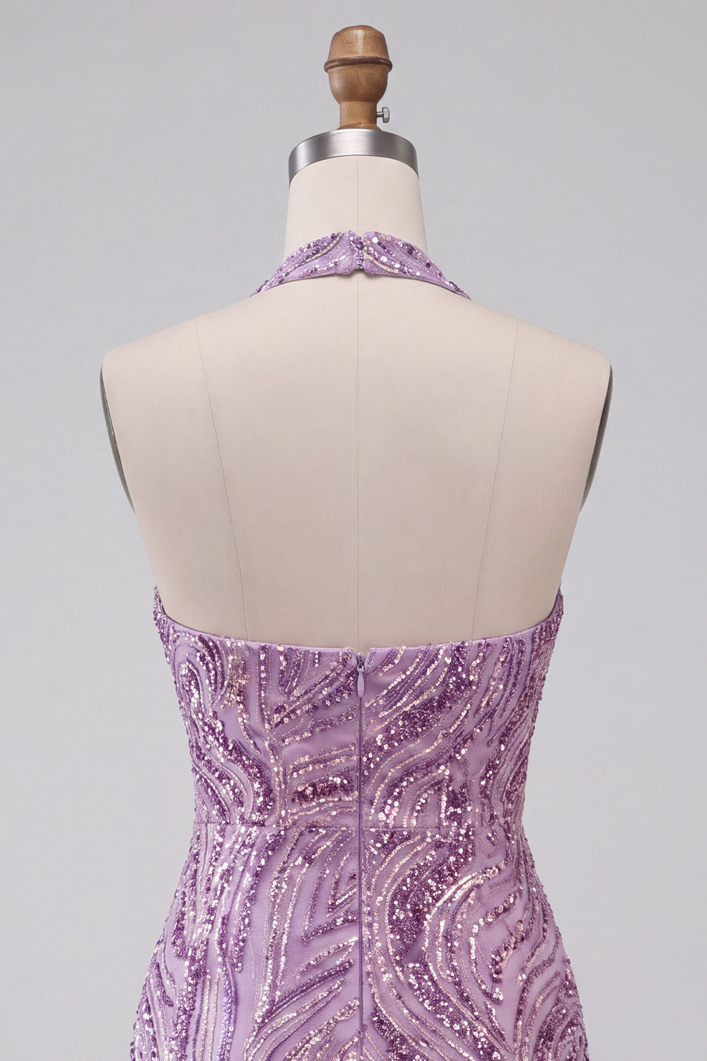Sparkly Lilac Beaded Sequins Halter Backless Short Homecoming Dress