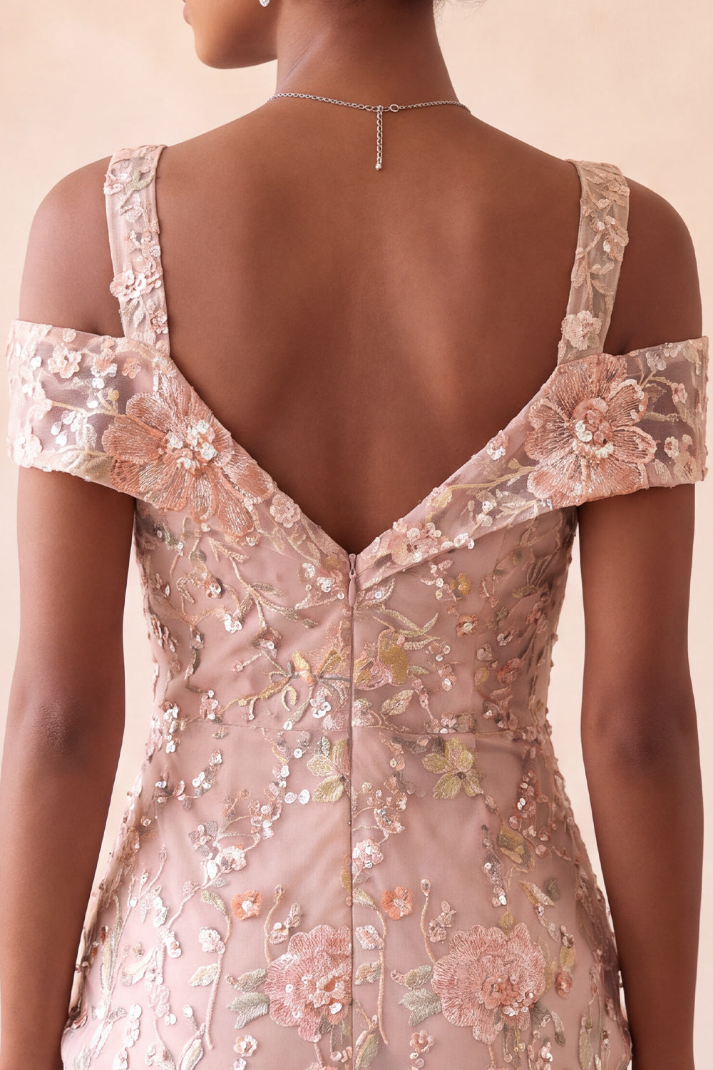 Blush Bodycon Cold Shoulder Floral Short Homecoming Dress with Embroidery