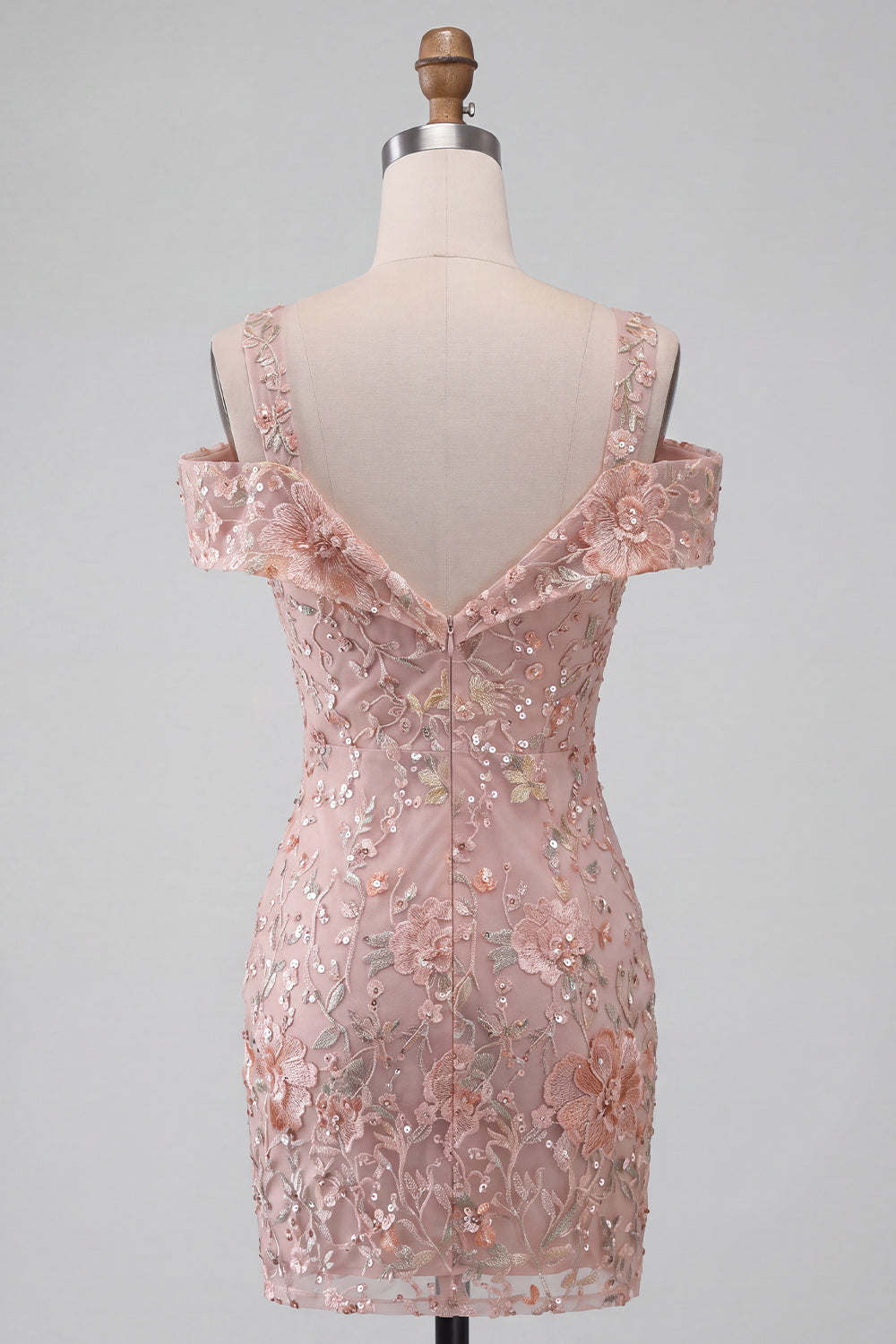 Blush Bodycon Cold Shoulder Floral Short Homecoming Dress with Embroidery