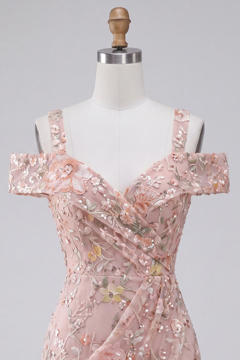 Blush Bodycon Cold Shoulder Floral Short Homecoming Dress with Embroidery