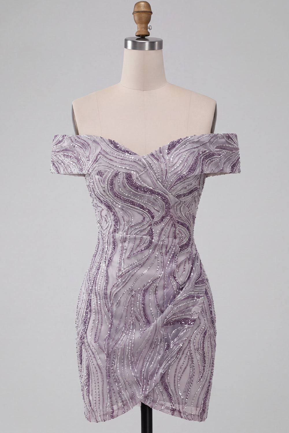 Glam Lilac Bodycon Off the Shoulder Sequins Short Homecoming Dress