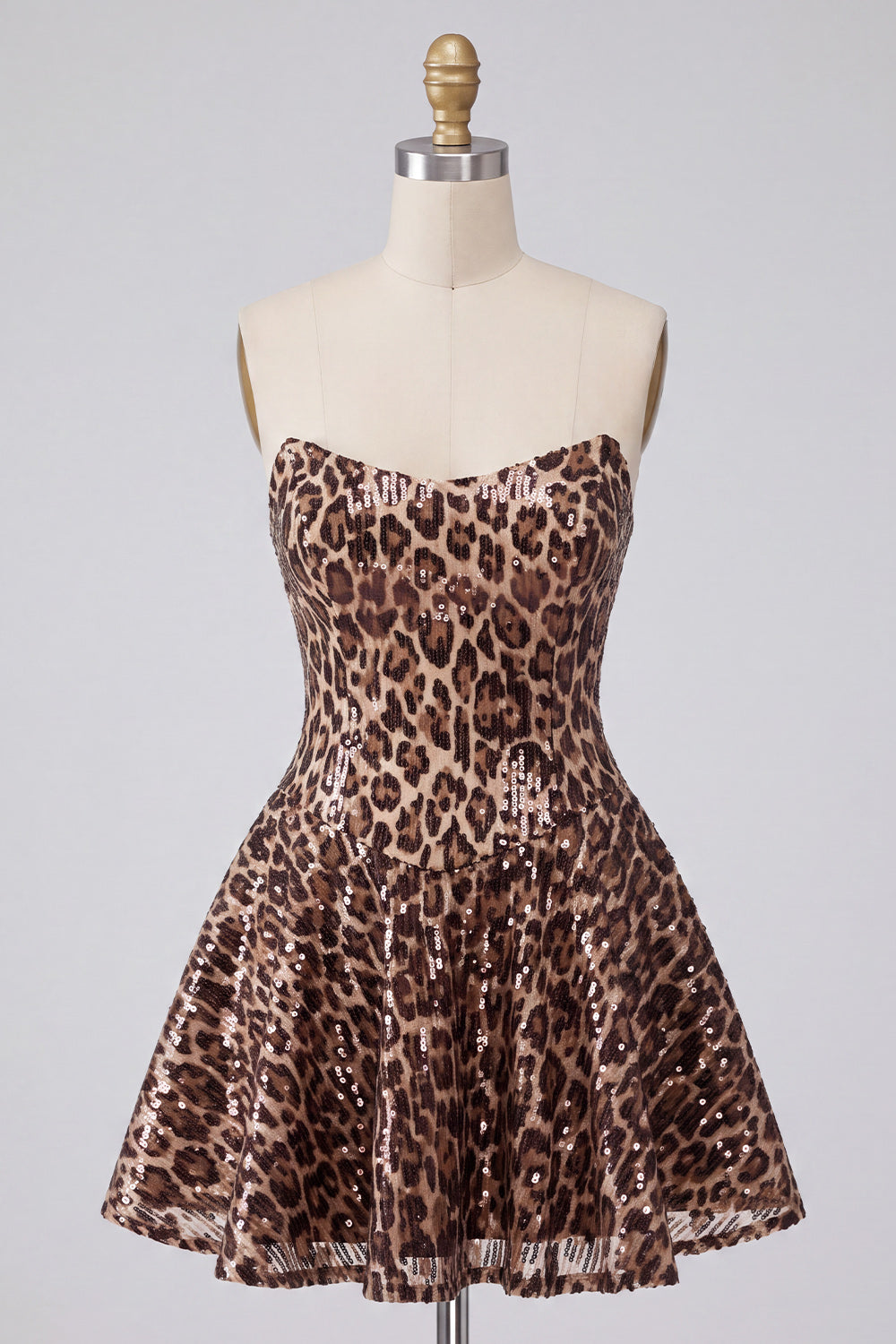 Glam Leopard Sequin Strapless Fit & Flare Mini Homecoming Dress