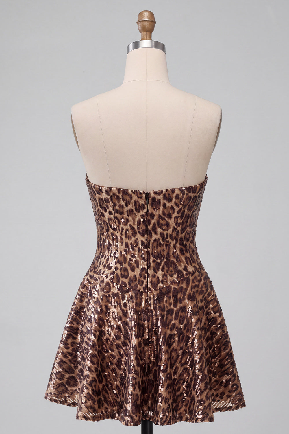 Glam Leopard Sequin Strapless Fit & Flare Mini Homecoming Dress