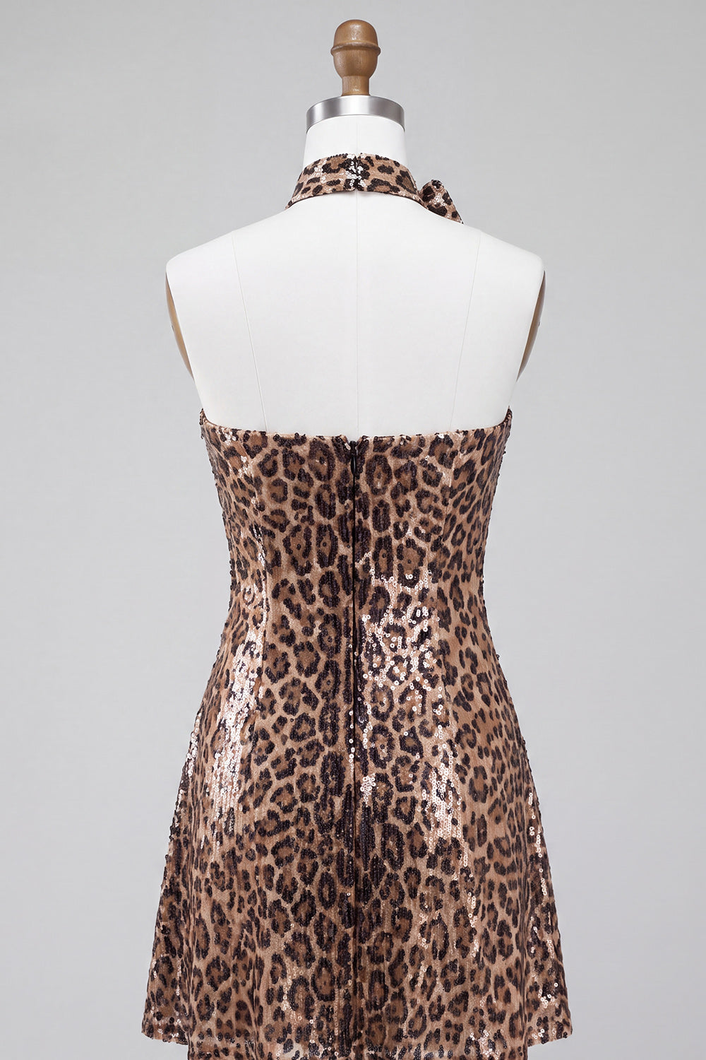 Sparkly Leopard Print Sequin Strapless Short Homecoming Dress with Rosette Choker