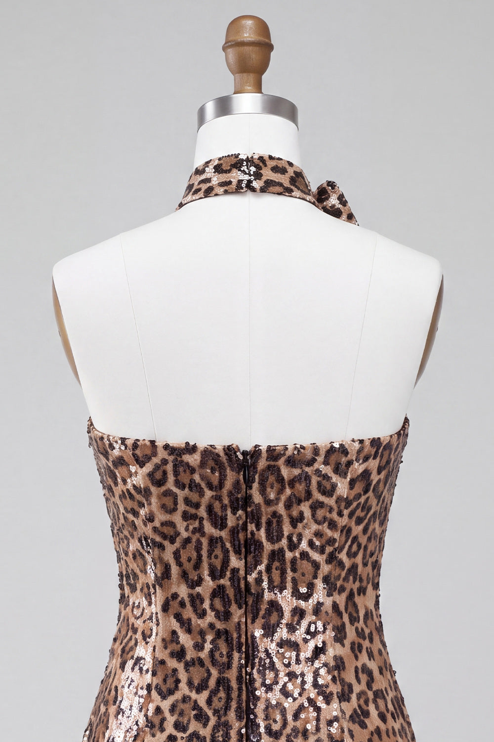 Sparkly Leopard Print Sequin Strapless Short Homecoming Dress with Rosette Choker