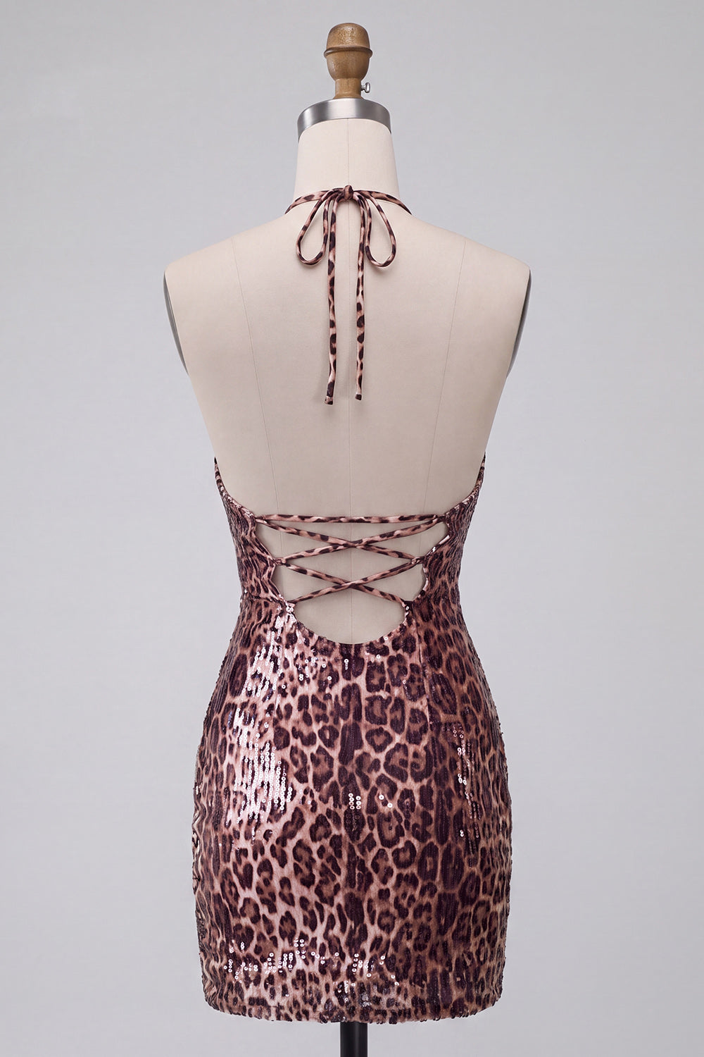 Leopard Print Bodycon Halter Mini Homecoming Dress with Strings