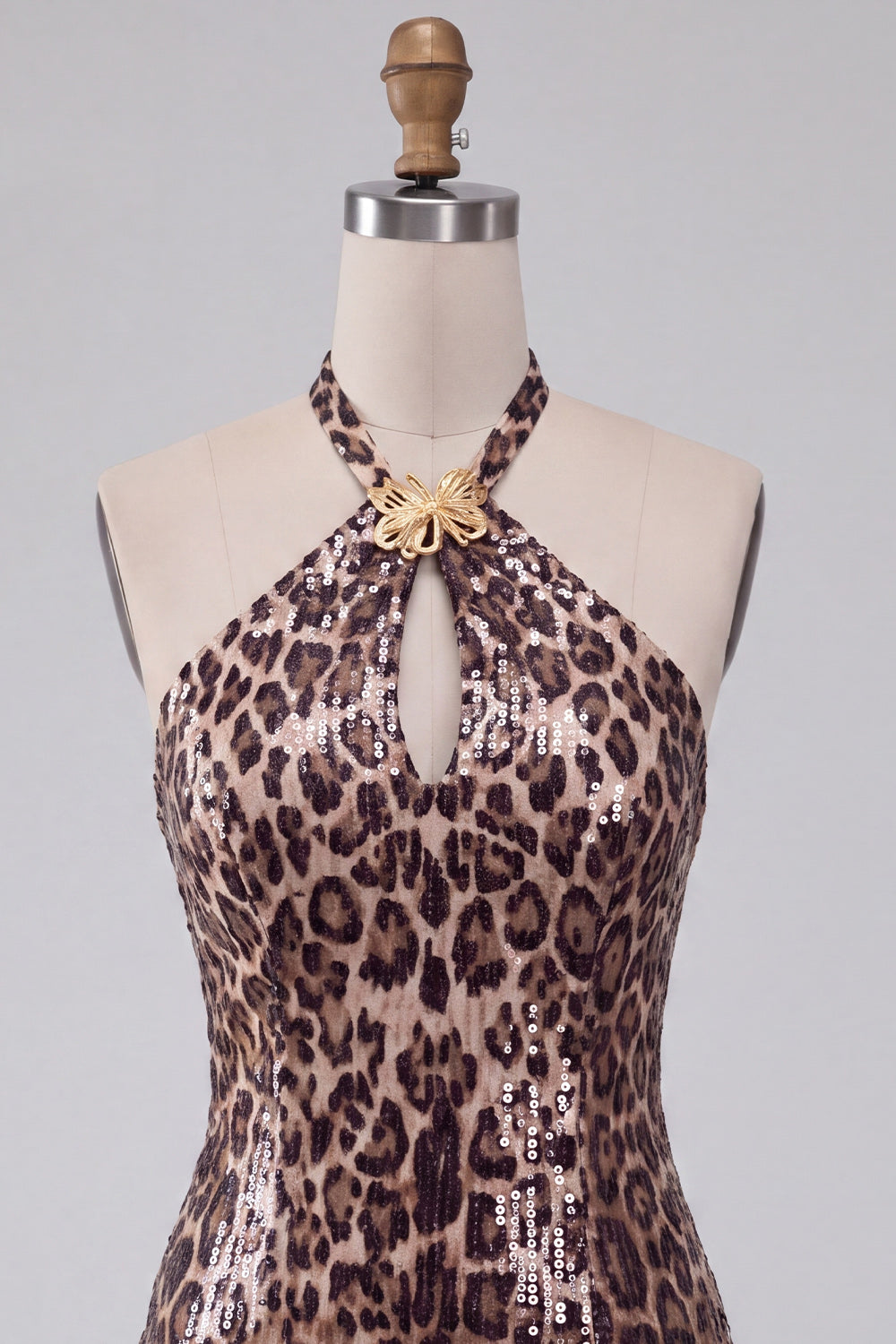 Leopard Print Bodycon Halter Mini Homecoming Dress with Strings