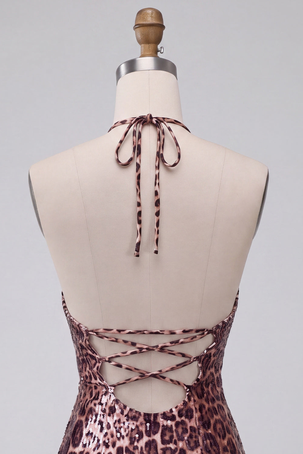 Leopard Print Bodycon Halter Mini Homecoming Dress with Strings