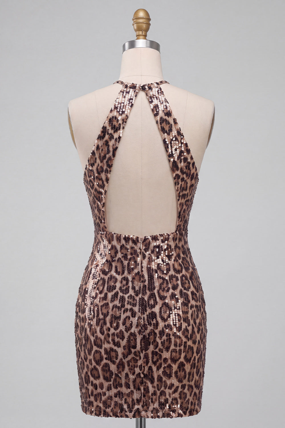 Sparkly Sequin Leopard Print Bodycon Halter Keyhole Short Homecoming Dress