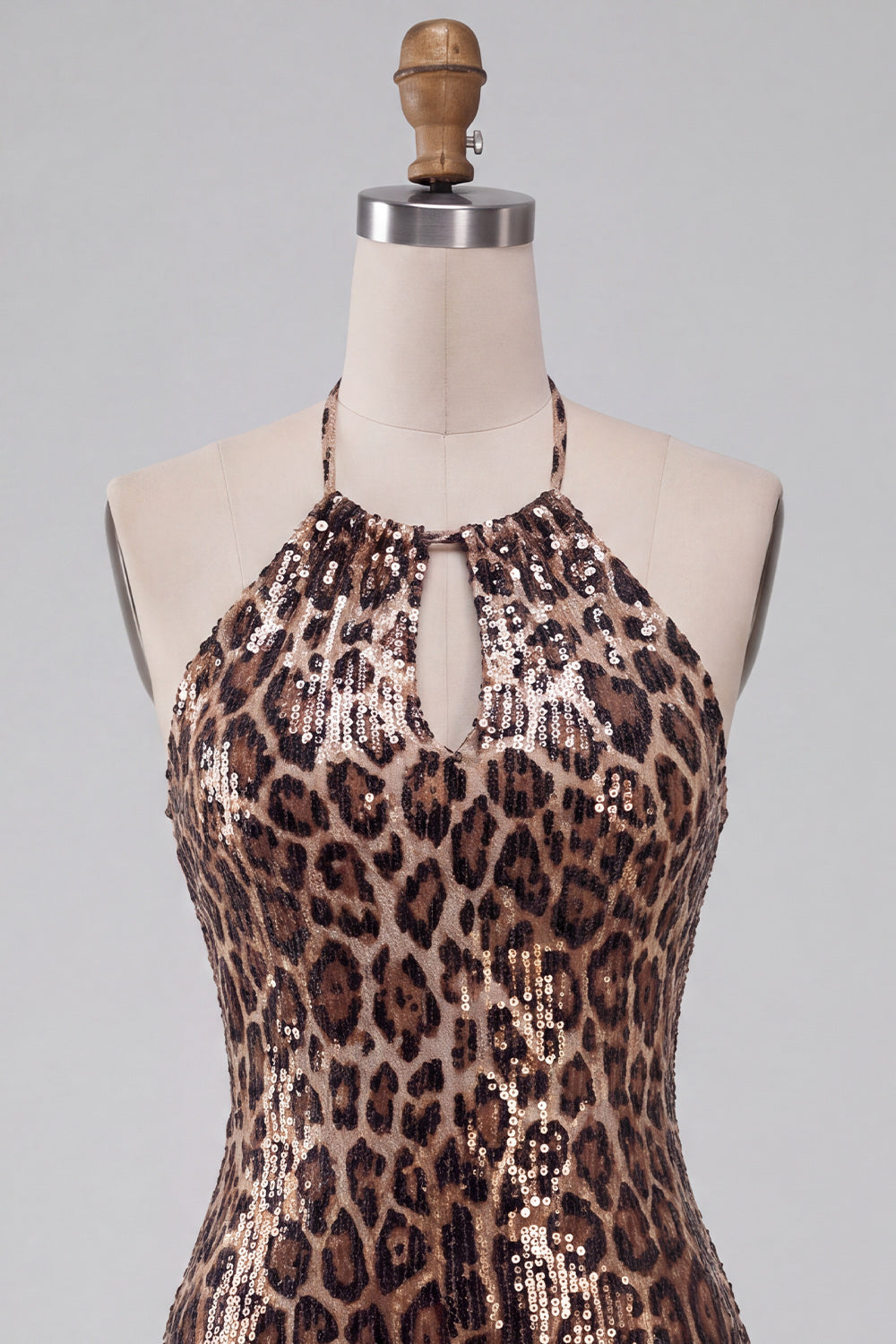Sparkly Sequin Leopard Print Bodycon Halter Keyhole Short Homecoming Dress