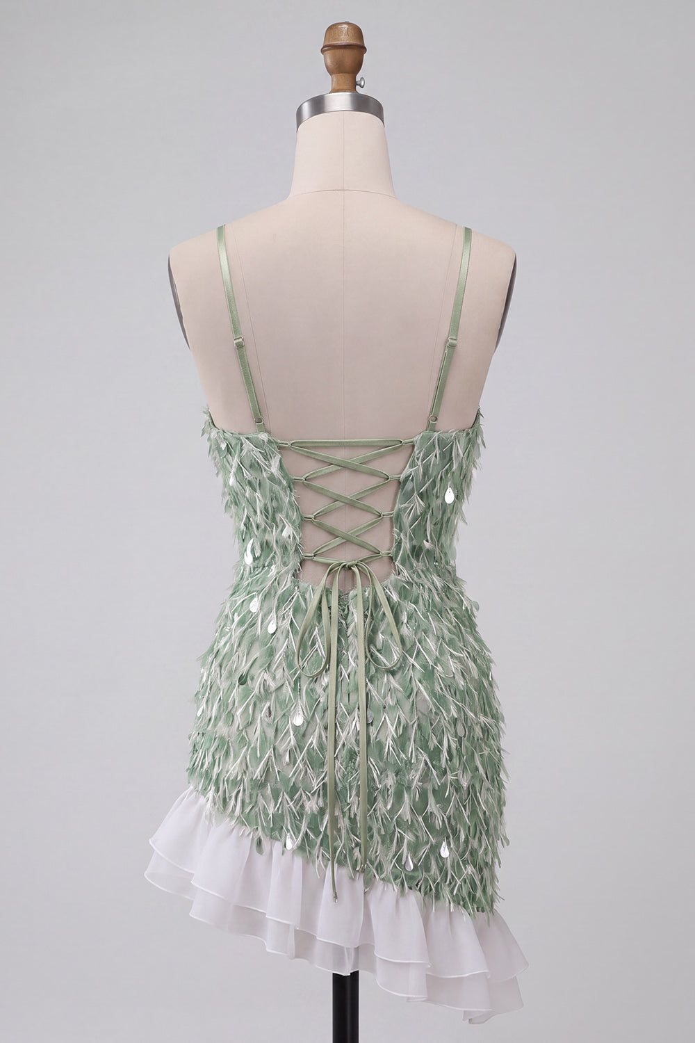 Green Bodycon Square Neck Sequin Fringe Homecoming Dress with Asymmetric Ruffled Hem