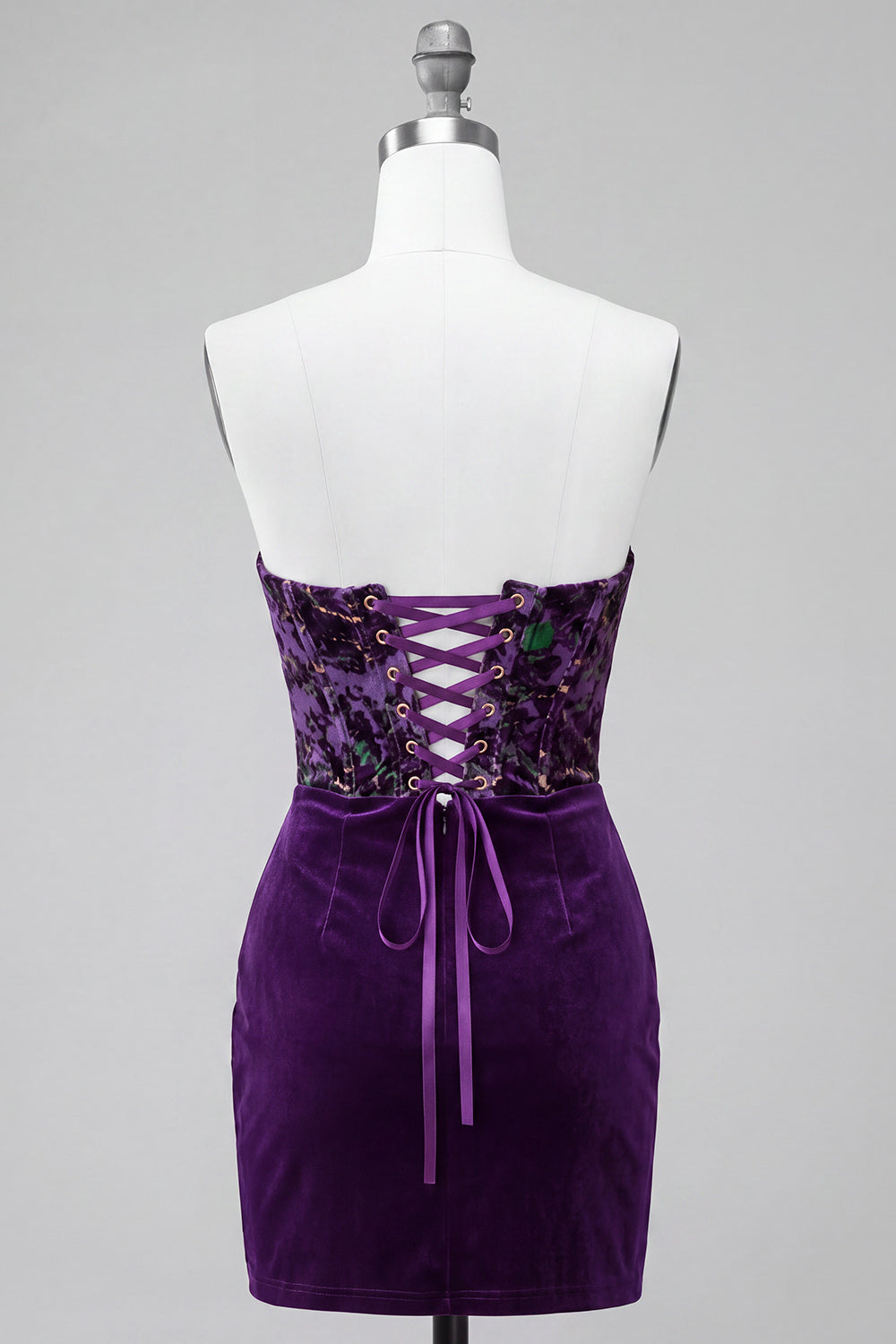 Plum Corset Strapless Velvet Bodycon Ruched Short Homecoming Dress