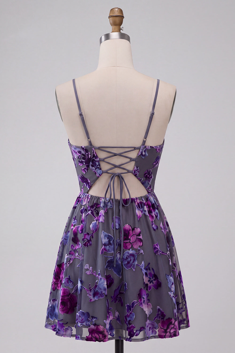 Plum A-Line Sweetheart Cutout Floral Short Homecoming Dress