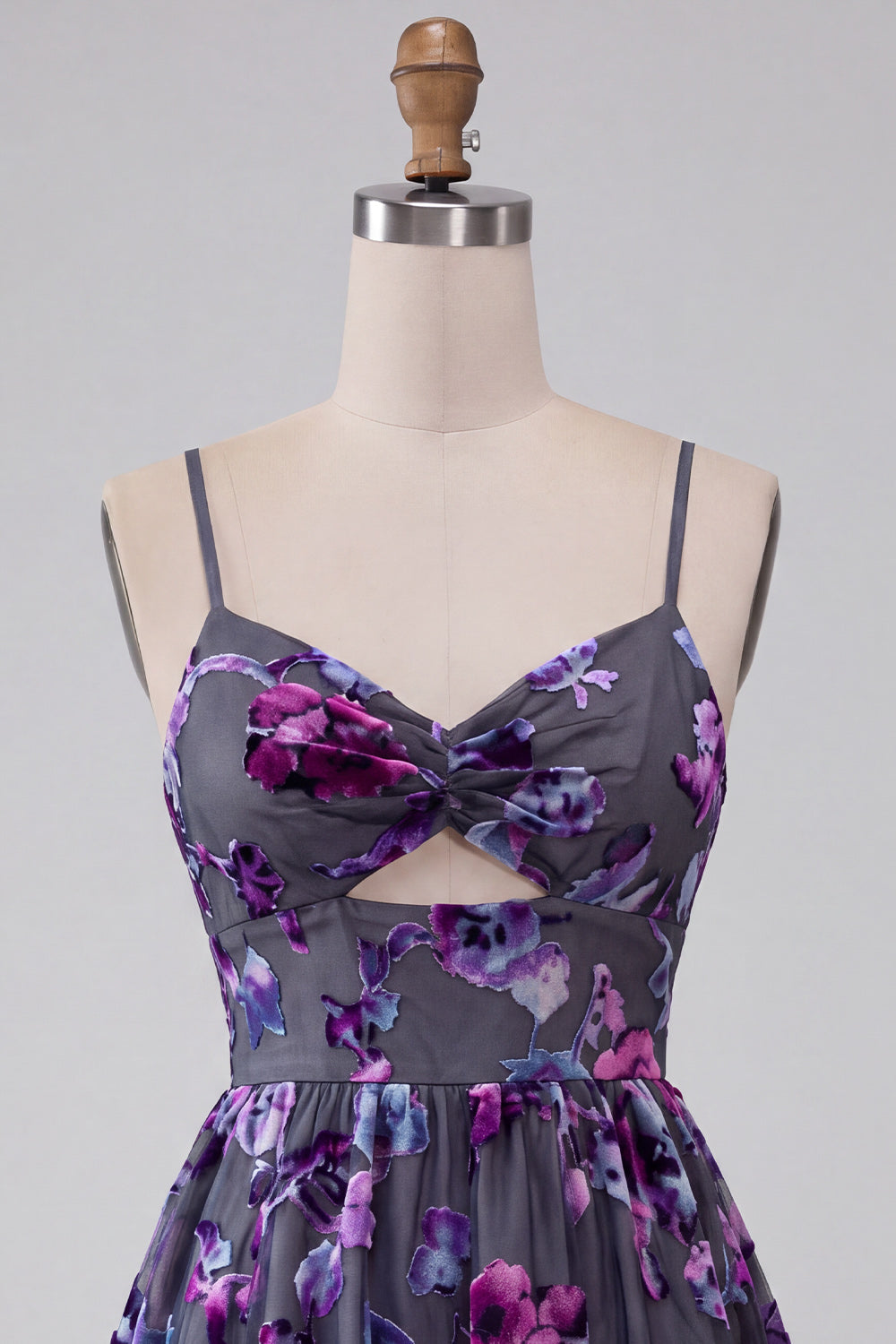 Plum A-Line Sweetheart Cutout Floral Short Homecoming Dress
