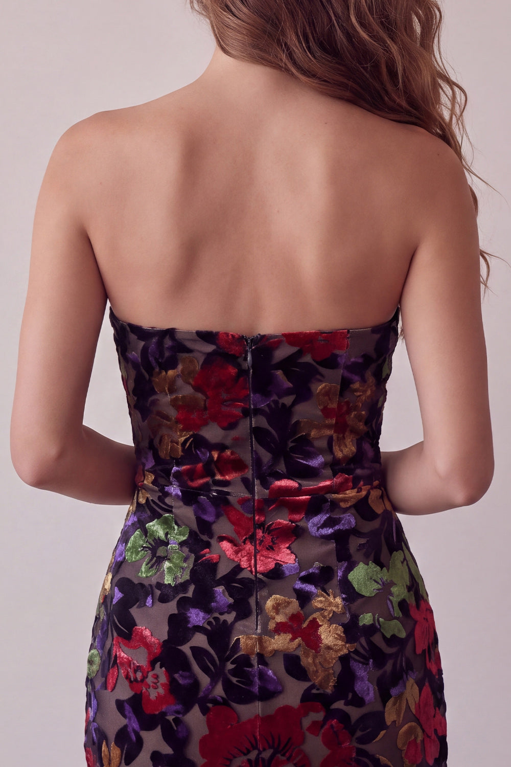 Black Strapless Floral Print Bodycon Mini Homecoming Dress with Fringe