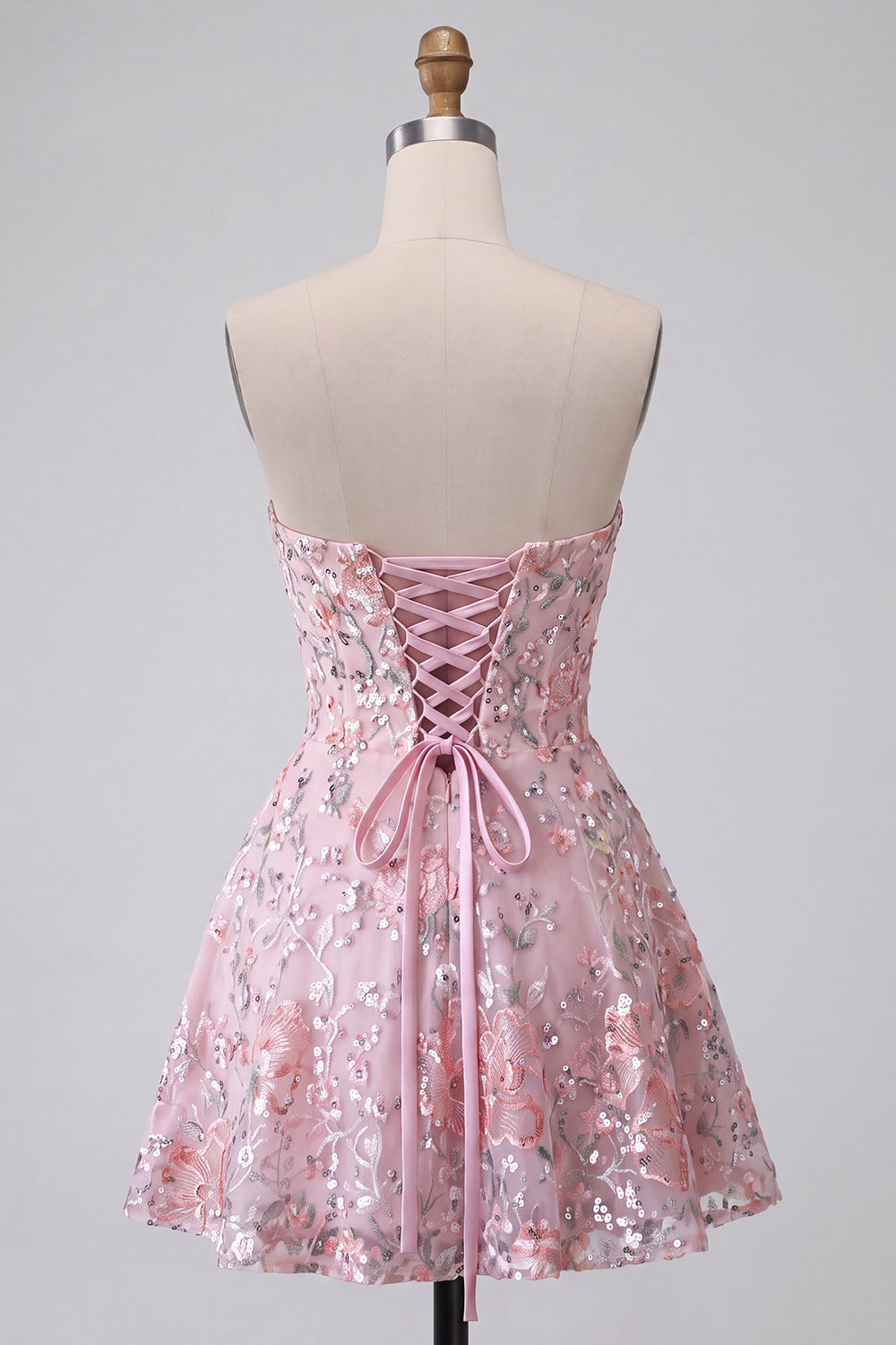 Blush Strapless A-Line Sequined Floral Embroidered Short Homecoming Dress