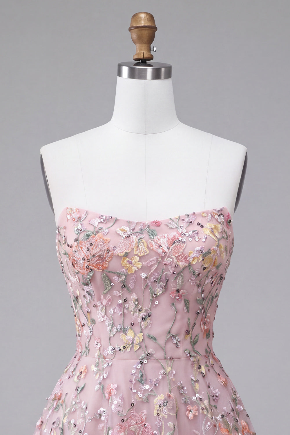 Blush Strapless A-Line Sequined Floral Embroidered Short Homecoming Dress