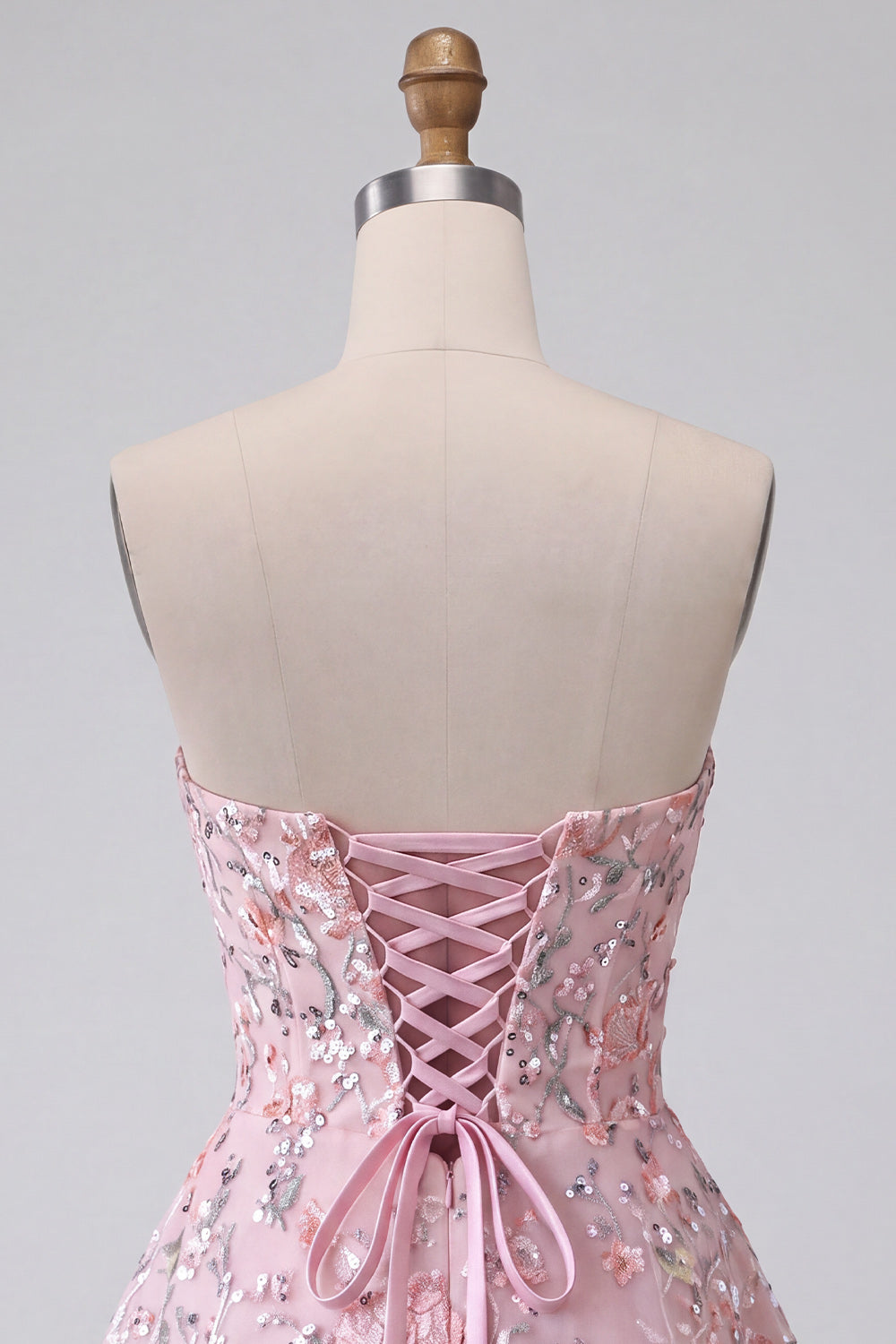 Blush Strapless A-Line Sequined Floral Embroidered Short Homecoming Dress