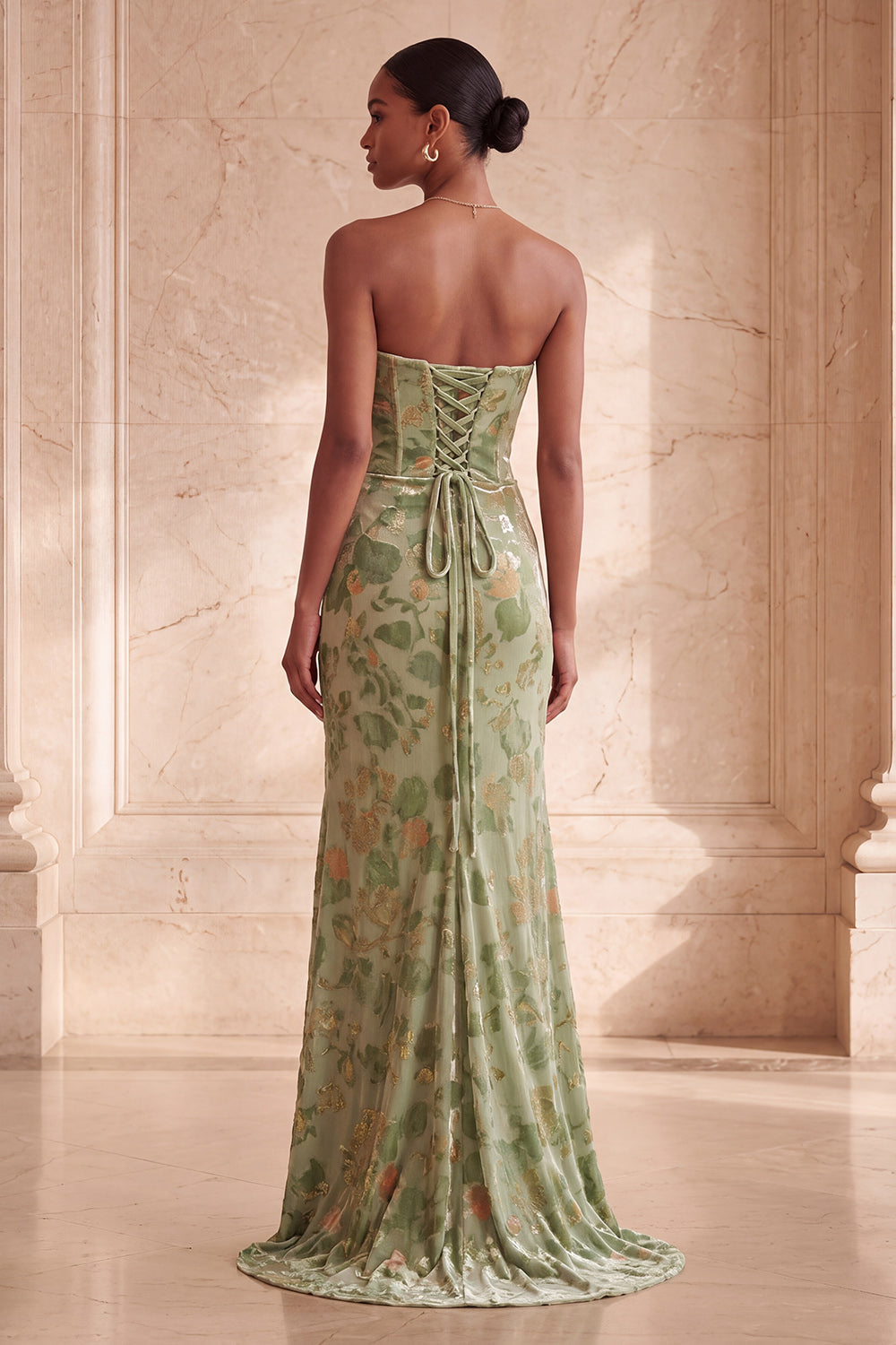 Green Mermaid Strapless Slit Ruched Long Formal Dress with Slit