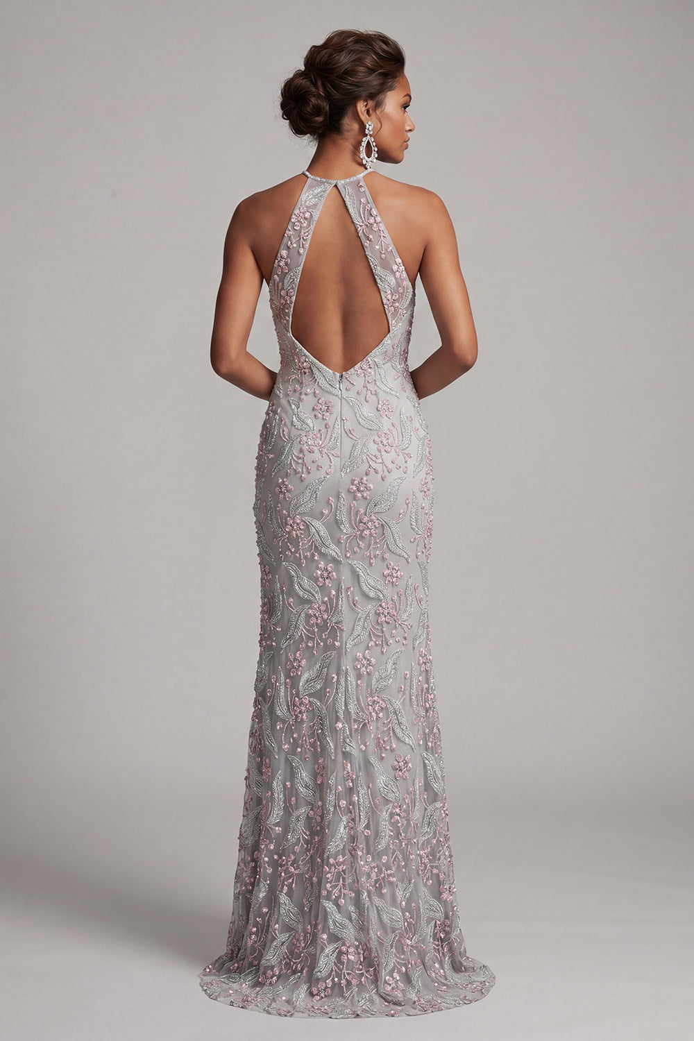 Dusty Blue Sheath Halter Beaded Mother of the Bride Dress with Pockets