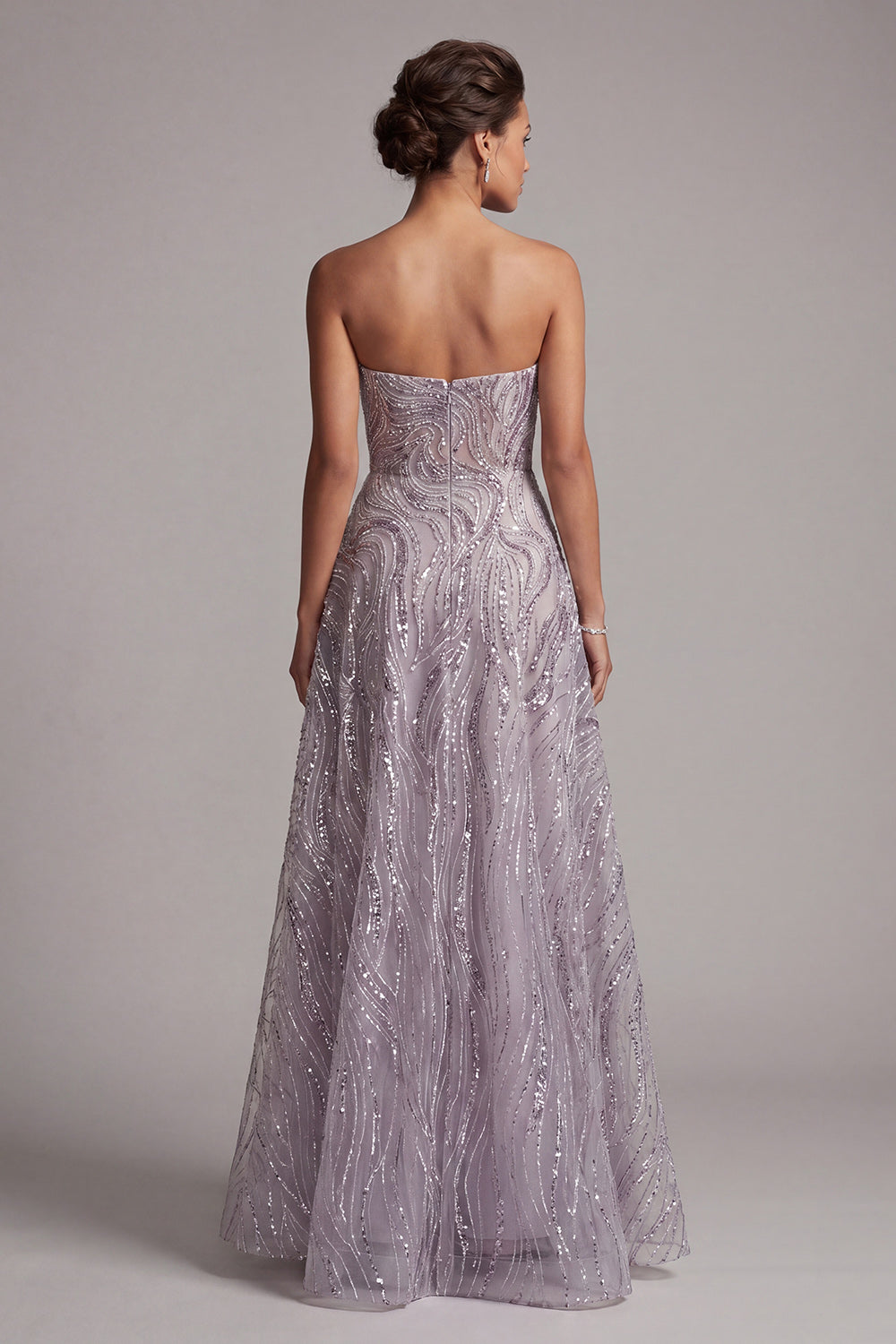 Lilac A-Line Strapless Sequins Long Mother of the Bride Dress