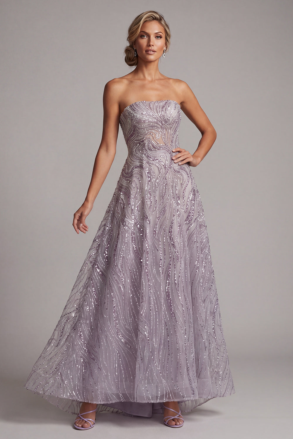 Lilac A-Line Strapless Sequins Long Mother of the Bride Dress