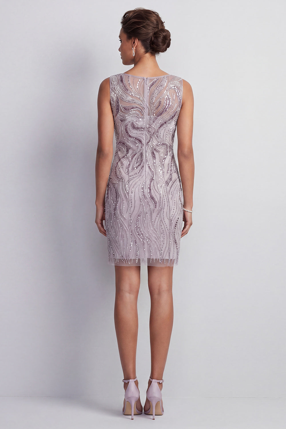 Lilac Sheath Bateau Neck Beaded Short Mother of the Bride Dress