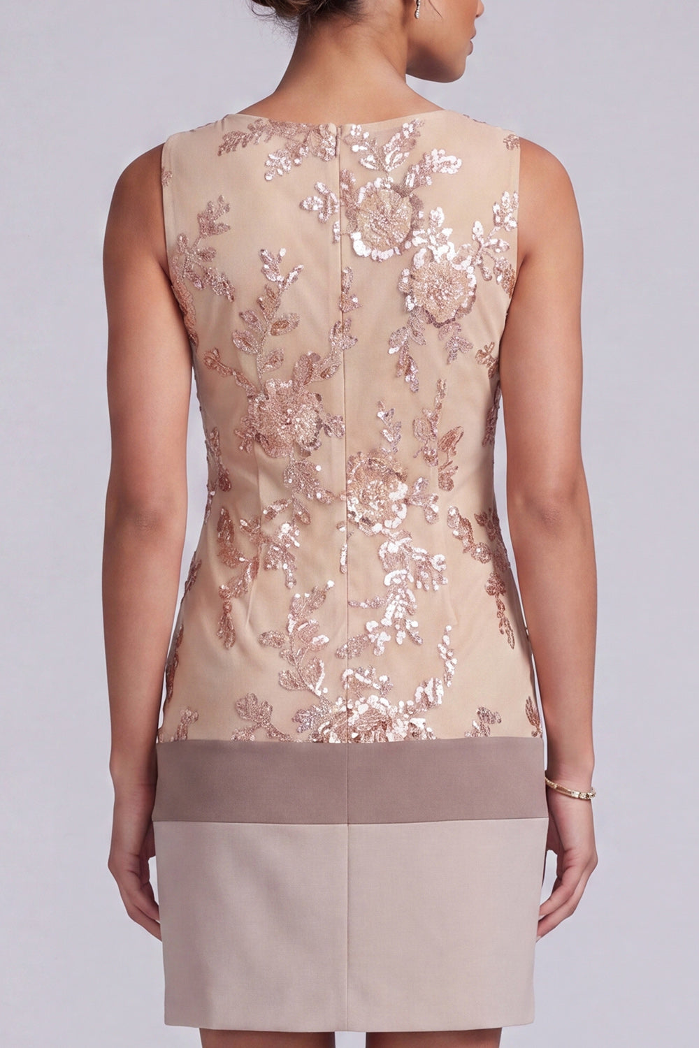 Champagne Sheath Round Neck Short Mother of the Bride Dress with Appliques