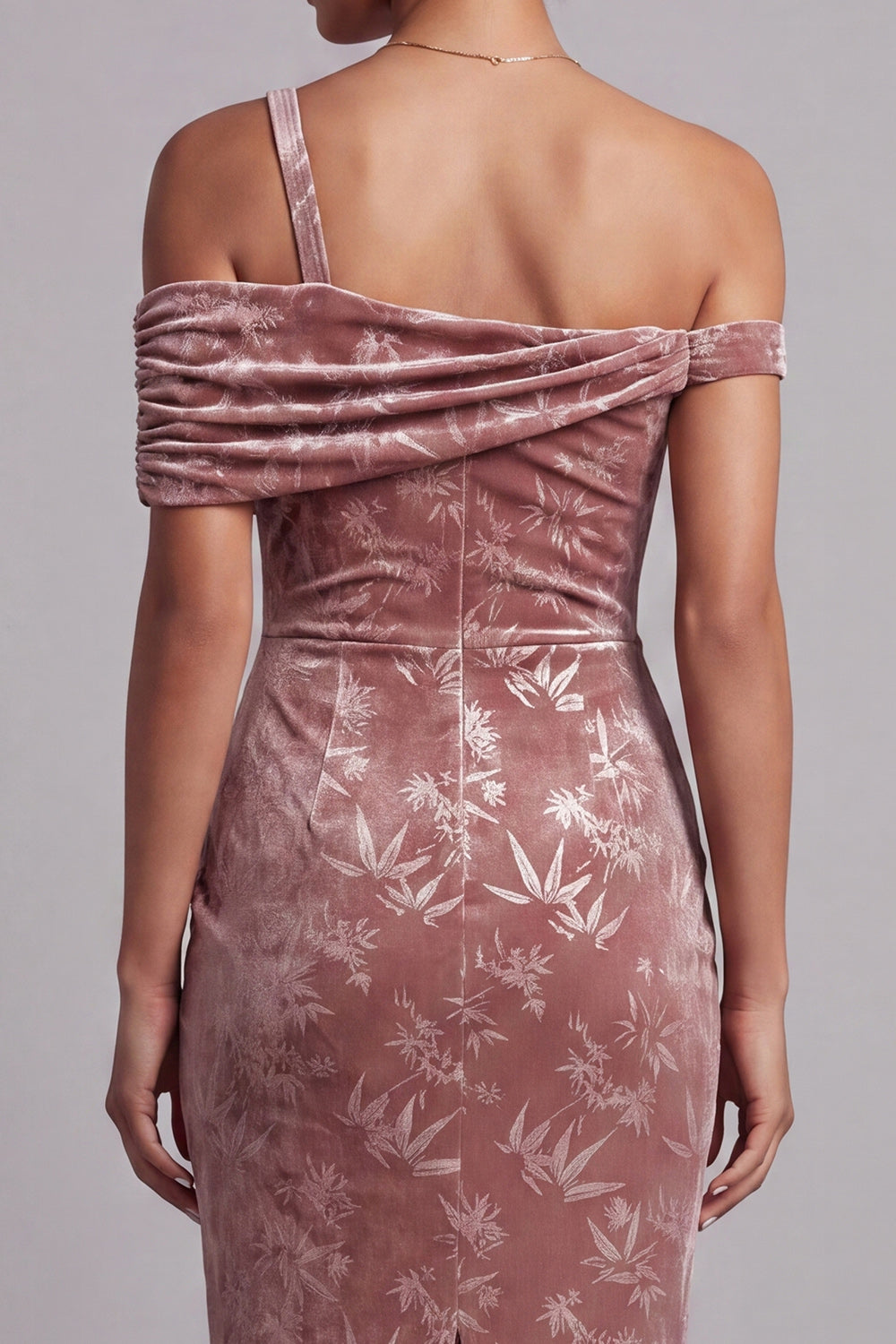 Desert Rose Velvet Asymmetrical One-Shoulder Ruched Sheath Mother of the Bride Dress