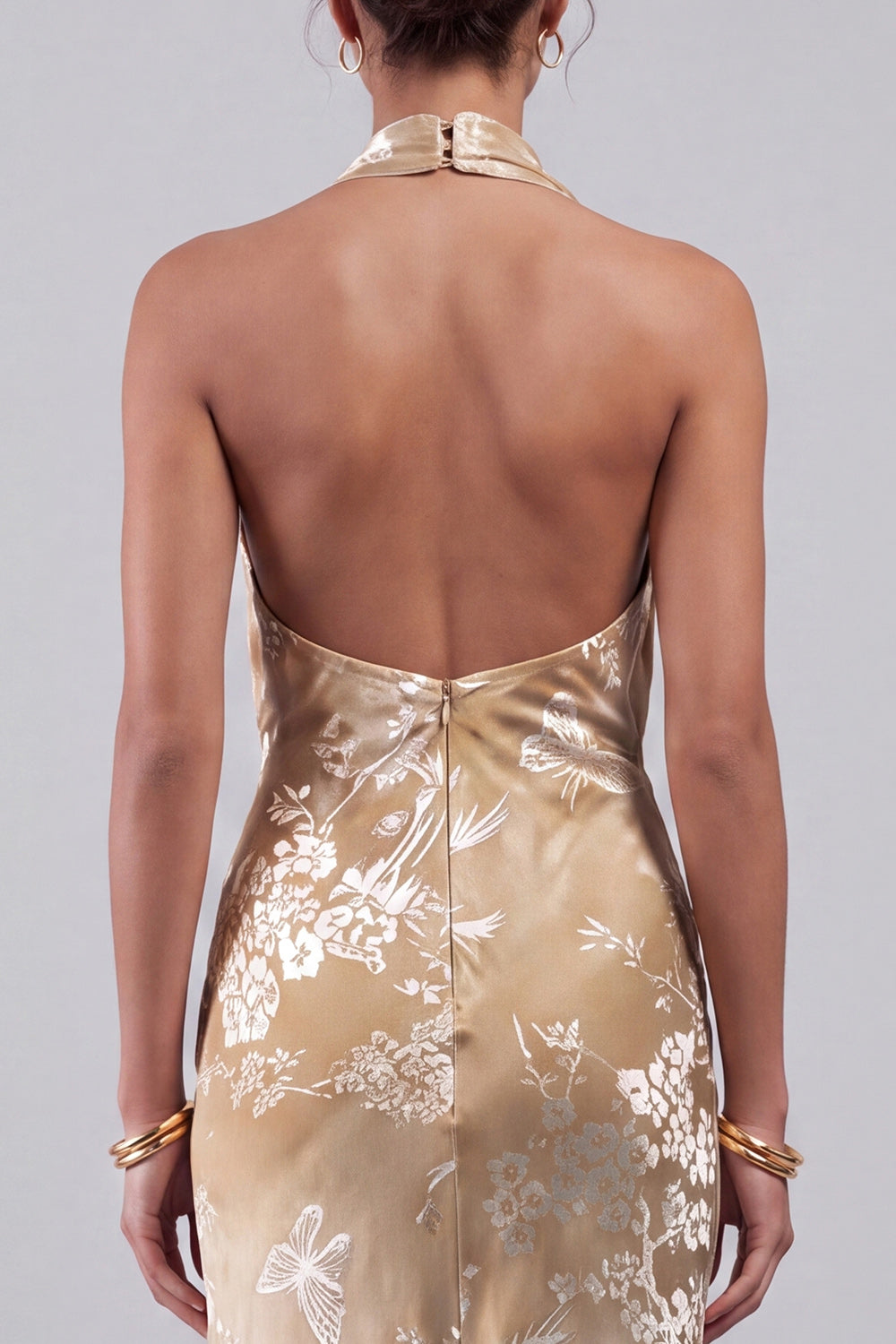 Champagne Velvet Cowl Neck Floral Jacquard Sheath Long Mother of the Bride Dress with Sash