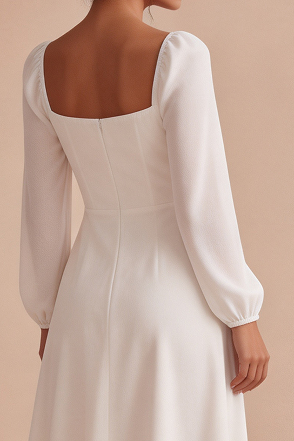 White A-Line Sweetheart Midi Engagement Dress with Long Sleeves