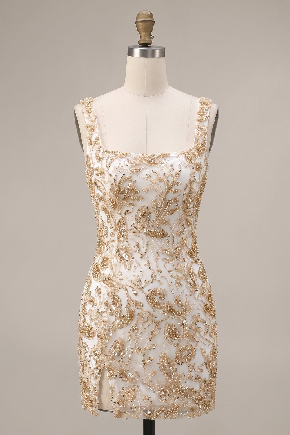 Champagne Sheath Square Neck Appliqued Short Homecoming Dress