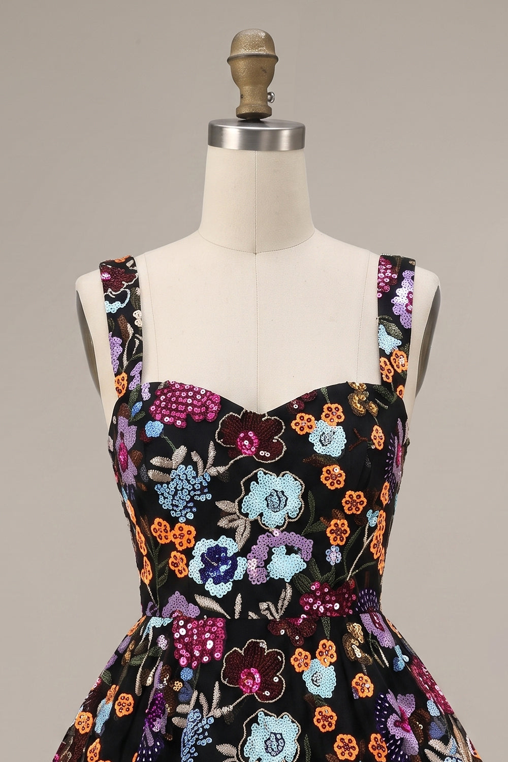 Black A-Line Sweetheart Floral Short Homecoming Dress