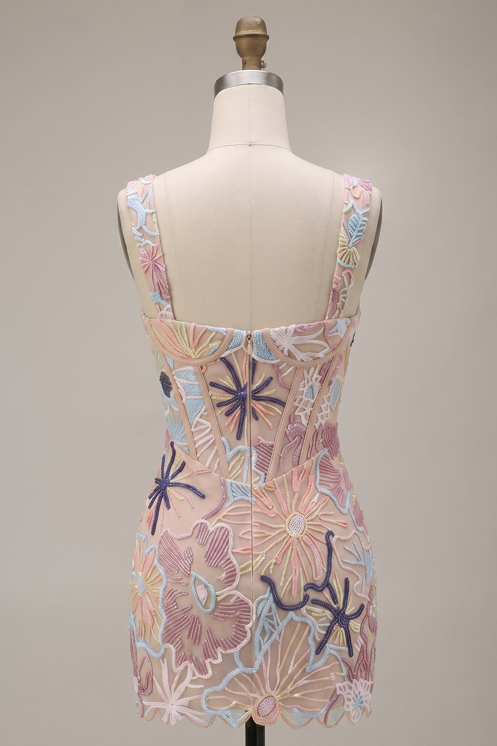 Pink Corset Bodycon Square Neck Mini Homecoming Dress with Appliques