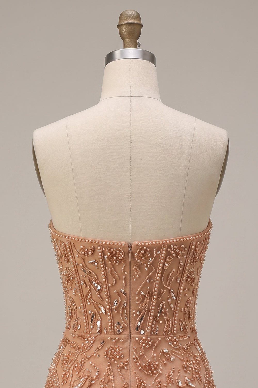 Champagne Bodycon Pearl Corset Strapless Beaded Short Homecoming Dress