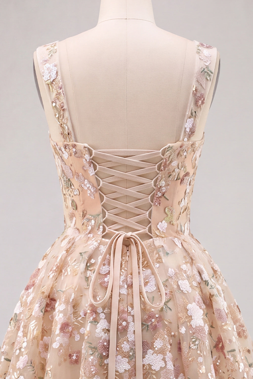 Apricot A-Line Sweetheart Floral Short Homecoming Dress with Sequins