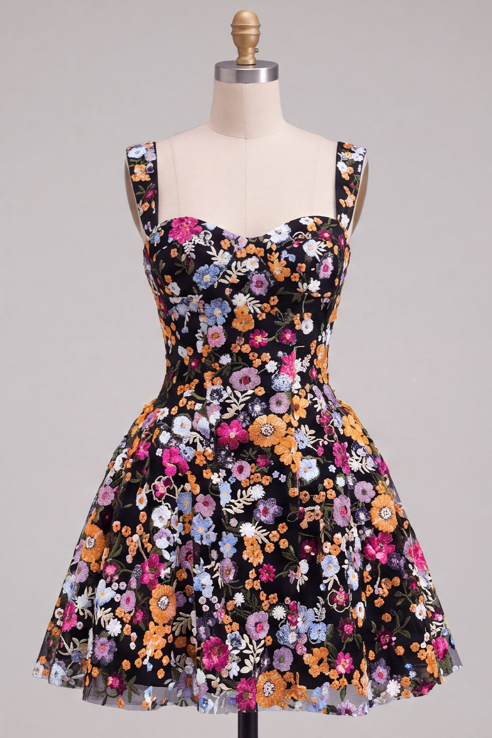 Apricot A-Line Sweetheart Floral Short Homecoming Dress with Sequins