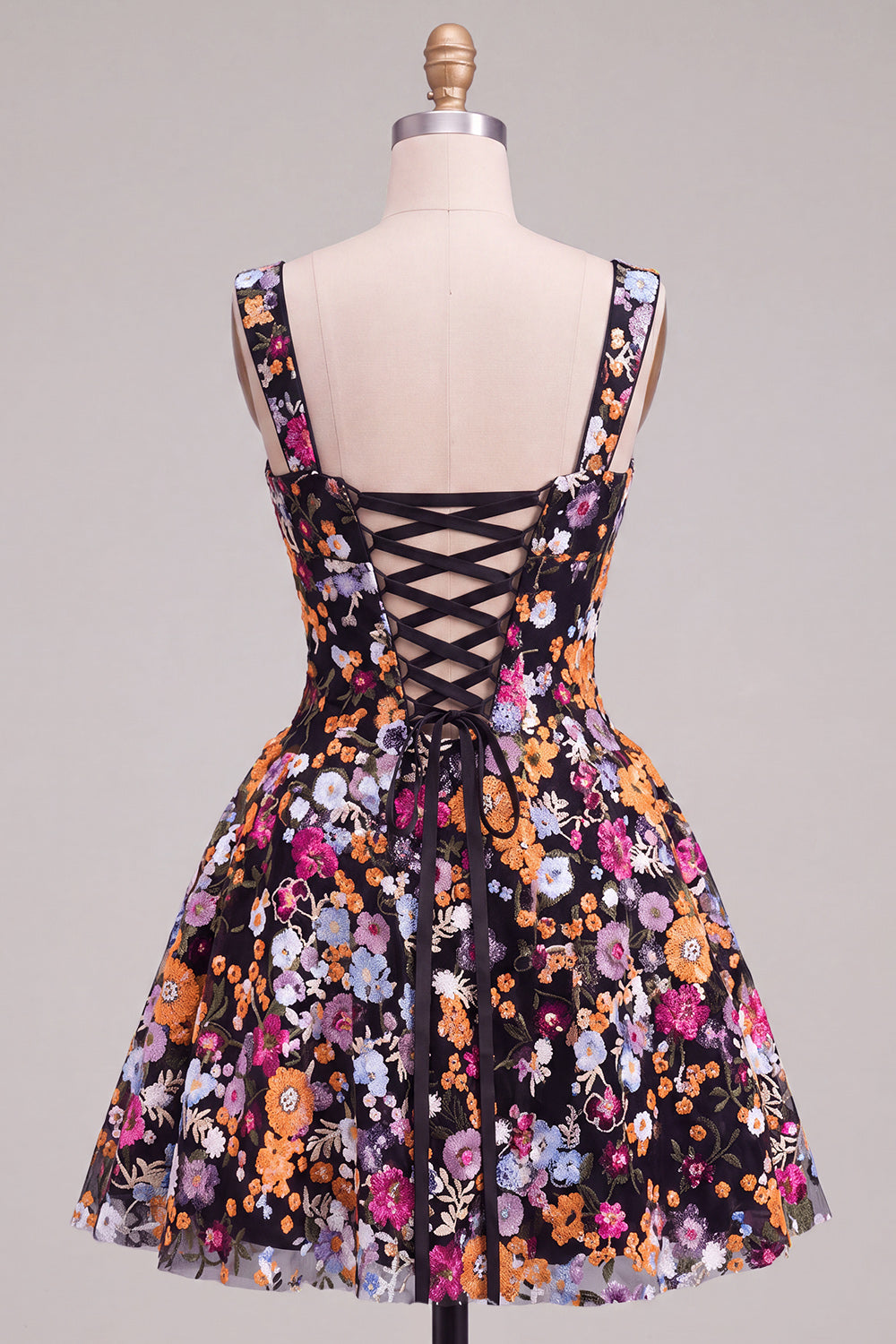 Apricot A-Line Sweetheart Floral Short Homecoming Dress with Sequins