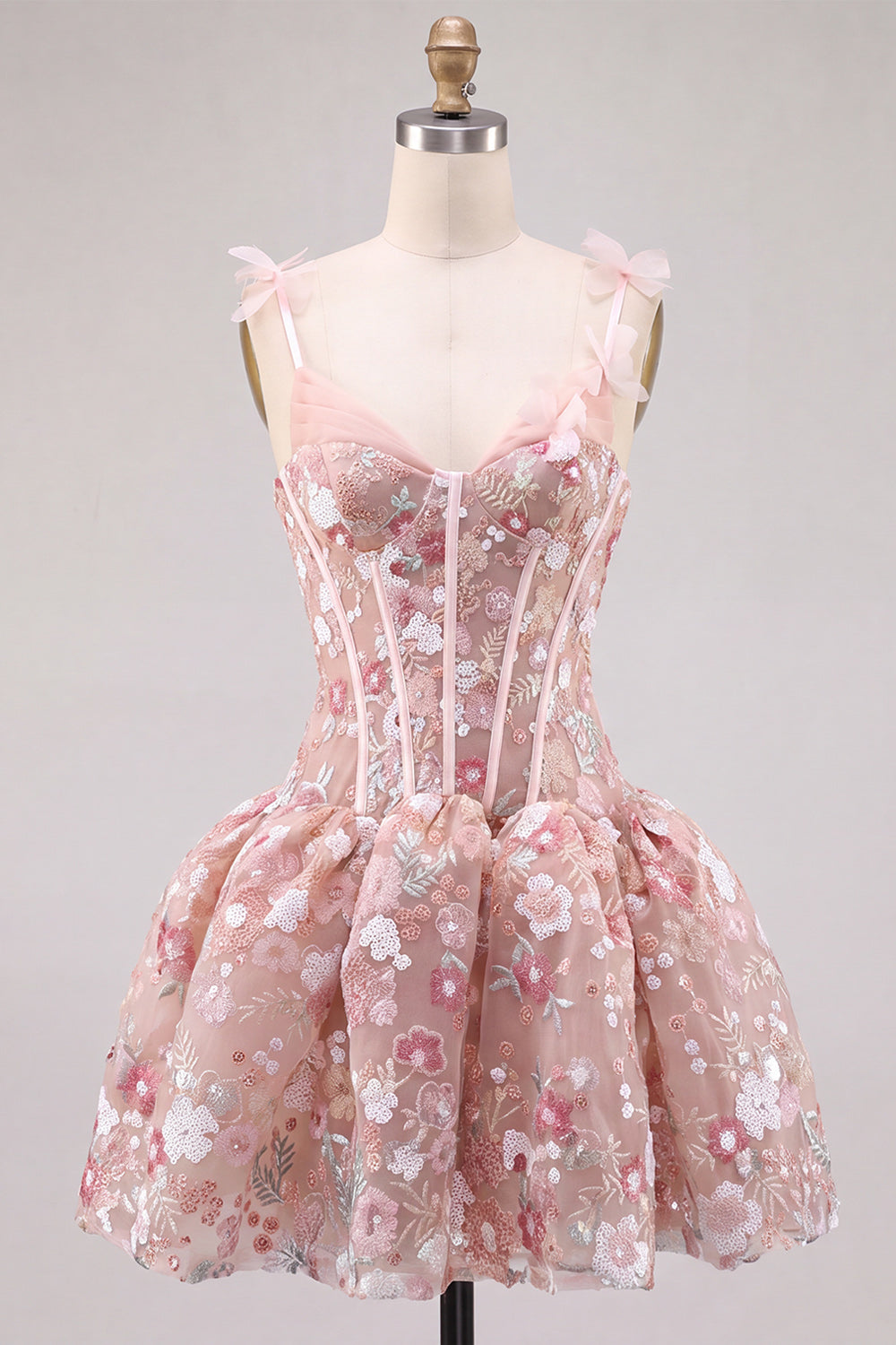 Pink A Line Corset Sweetheart Short Homecoming Dress with Flowers
